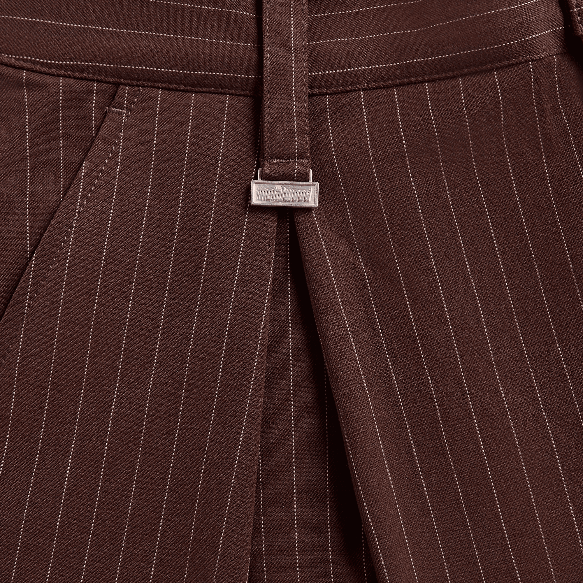 Metalwood Elastic Waist Baggy Pant - Brown Pinstripe — Image 2
