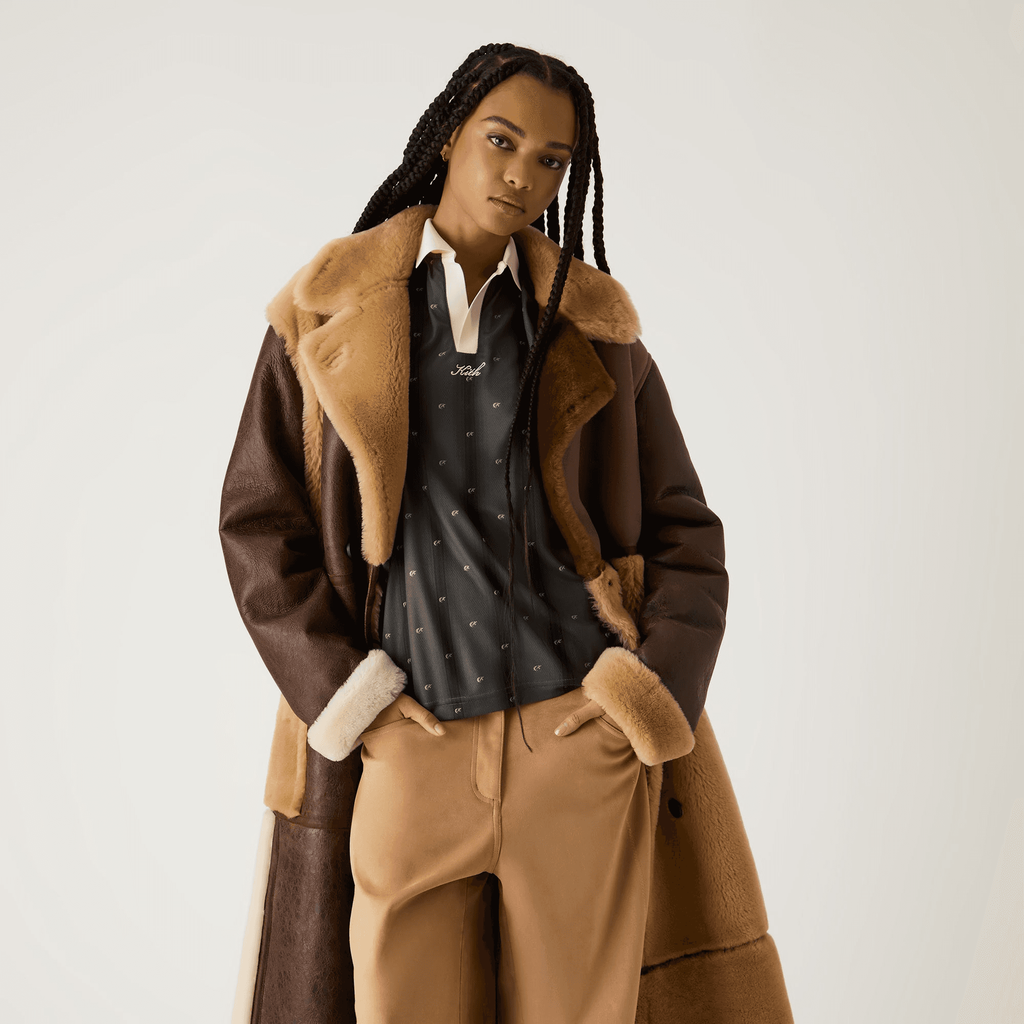 Kith Women Amis Patchwork Shearling Coat - Oxford — Image 6