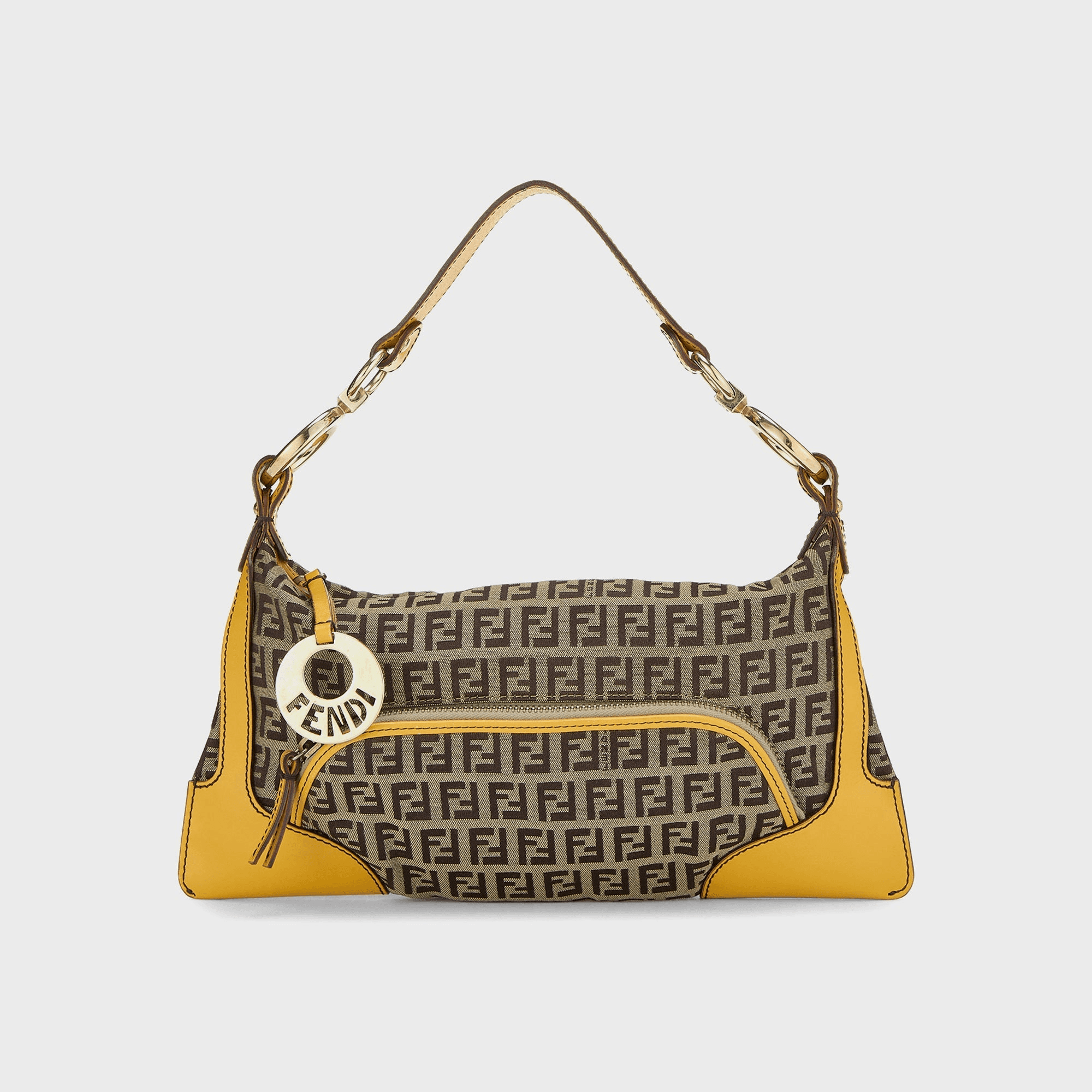 WGACA Fendi Zucchino Canvas Chef Pocket Shoulder Bag Small - Yellow / Brown