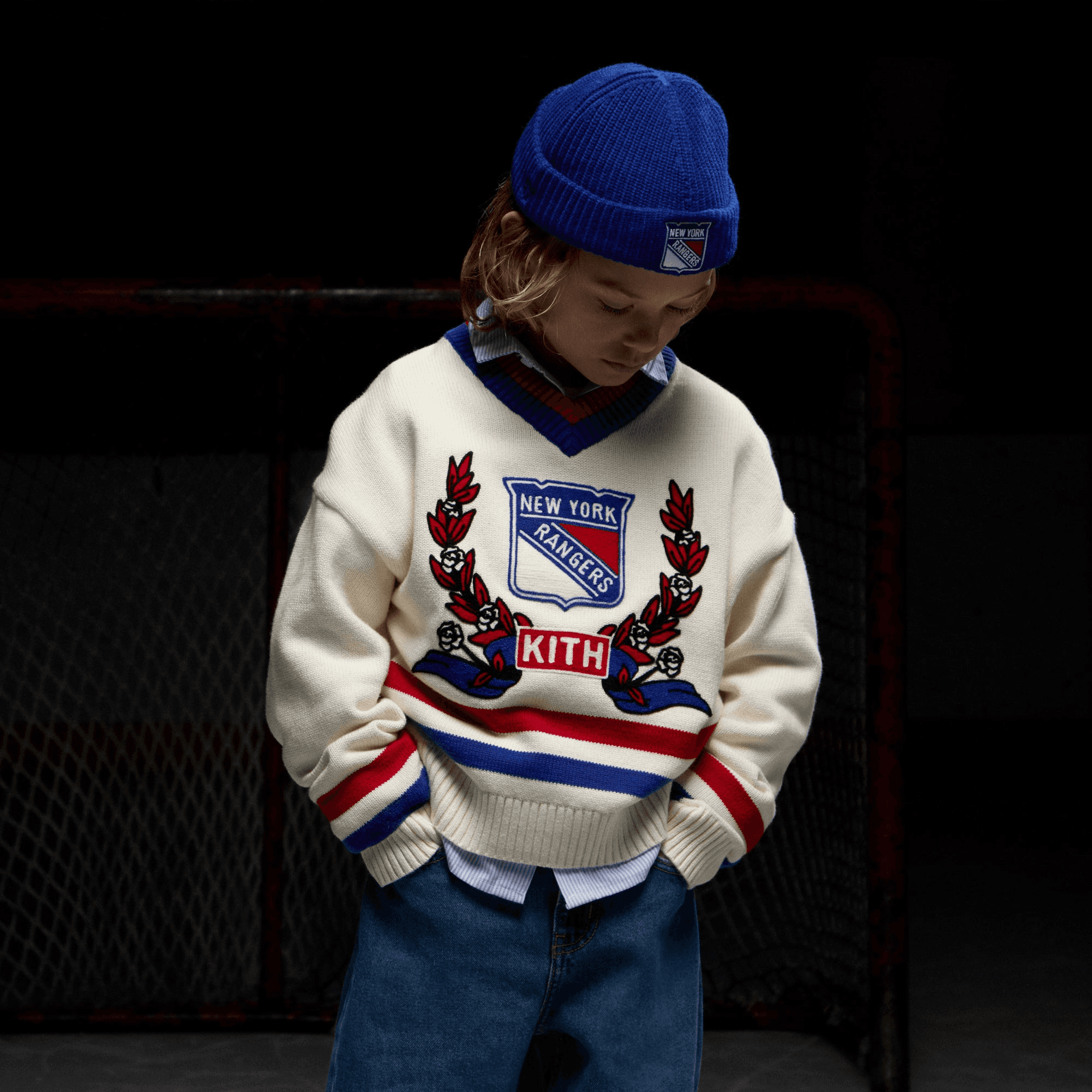 Kith Kids for the New York Rangers V-Neck Lewis Sweater - Sandrift — Image 5