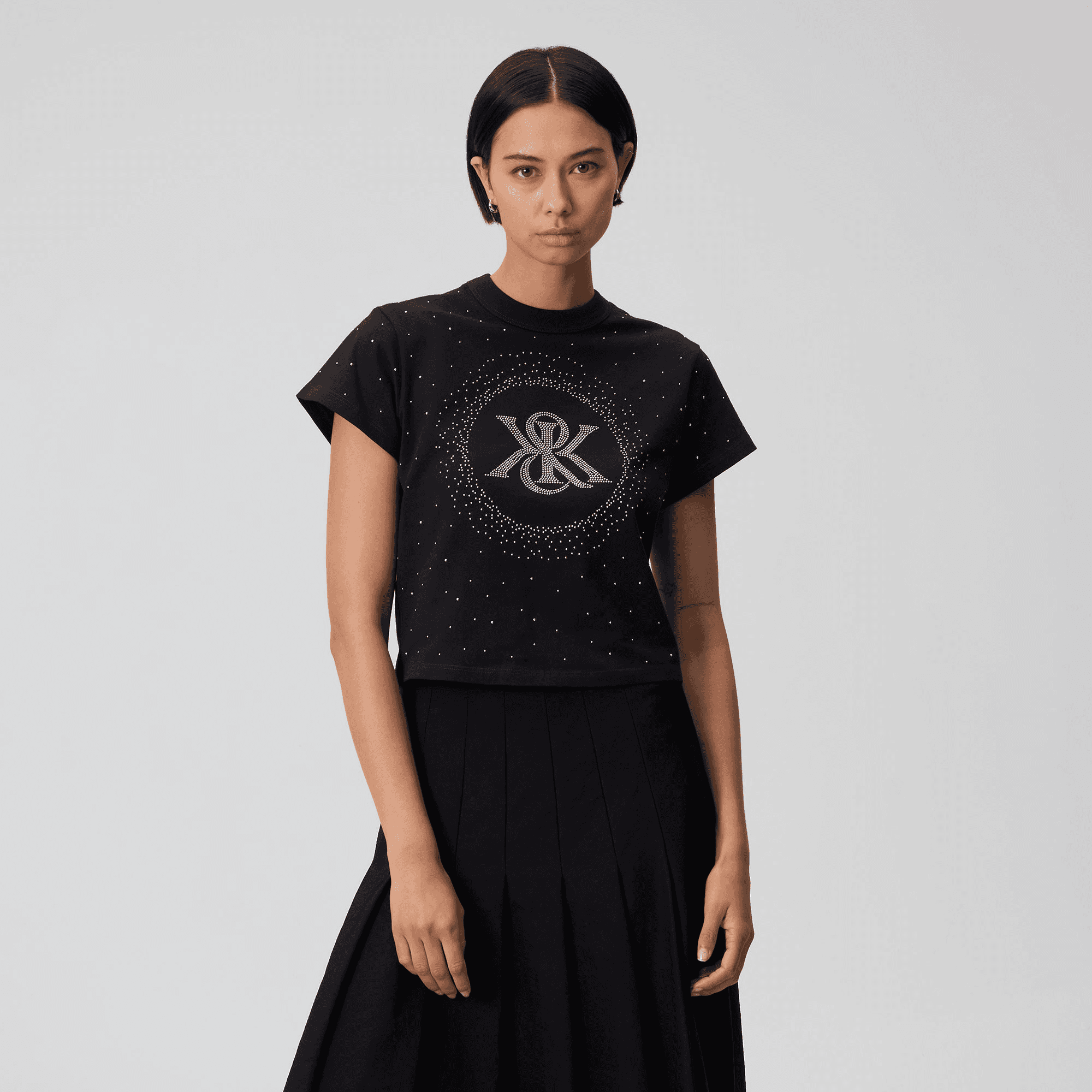 Kith Women Mulberry Vintage Studded Crest Tee - Black — Image 4