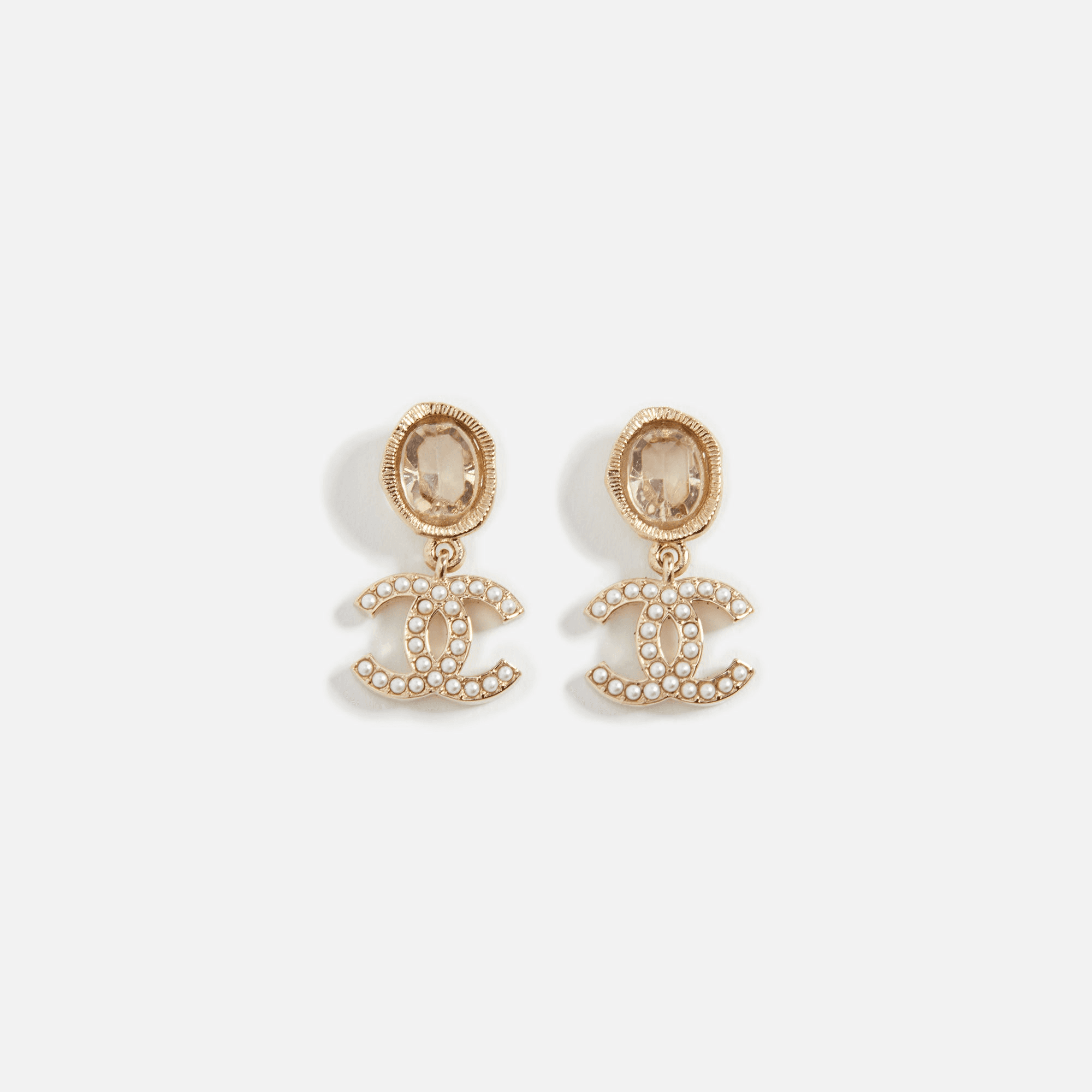 WGACA Chanel Crystal Pearl CC Dangle Earrings - Gold