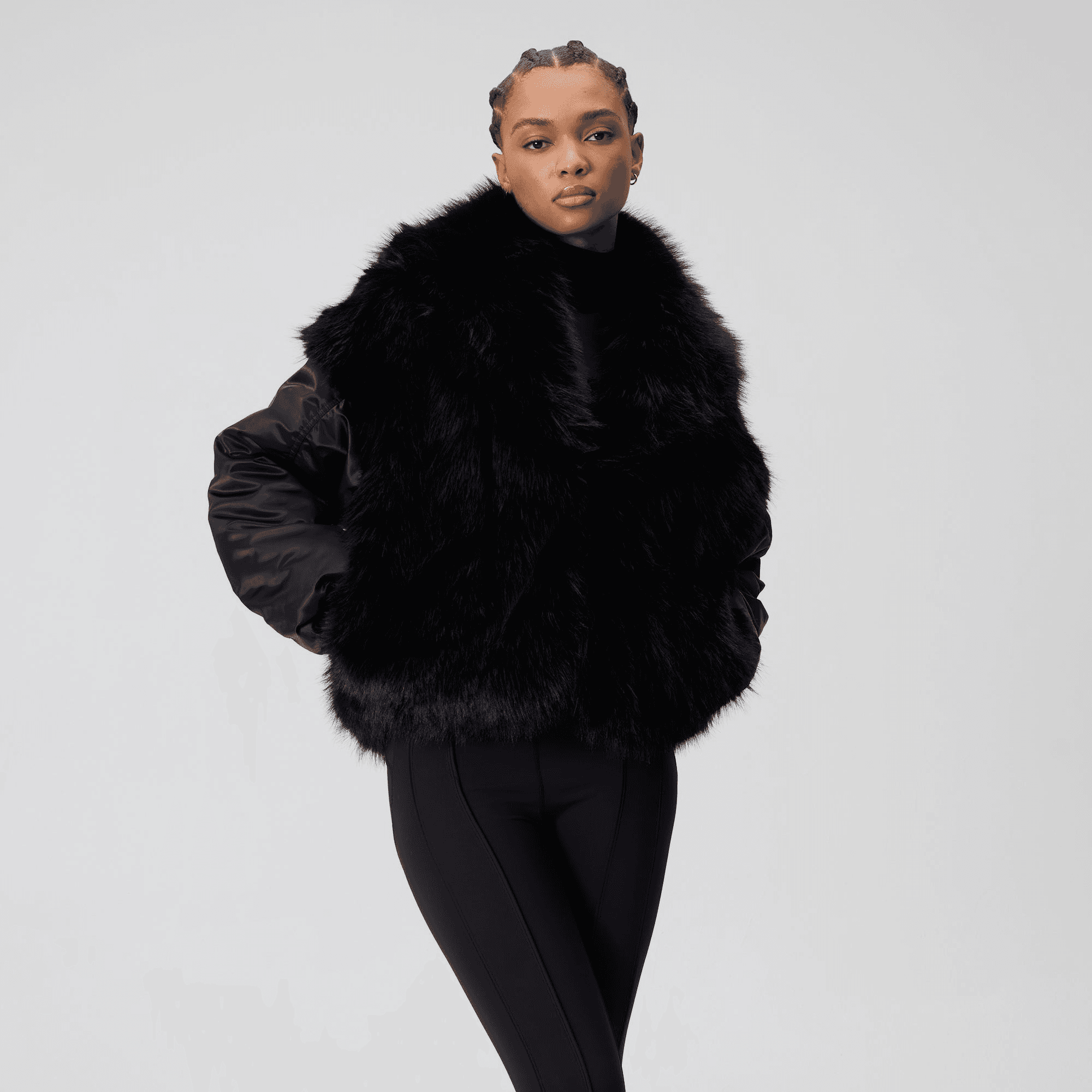 Kith Women Senna Faux Fur Reversible Bomber - Black — Image 5