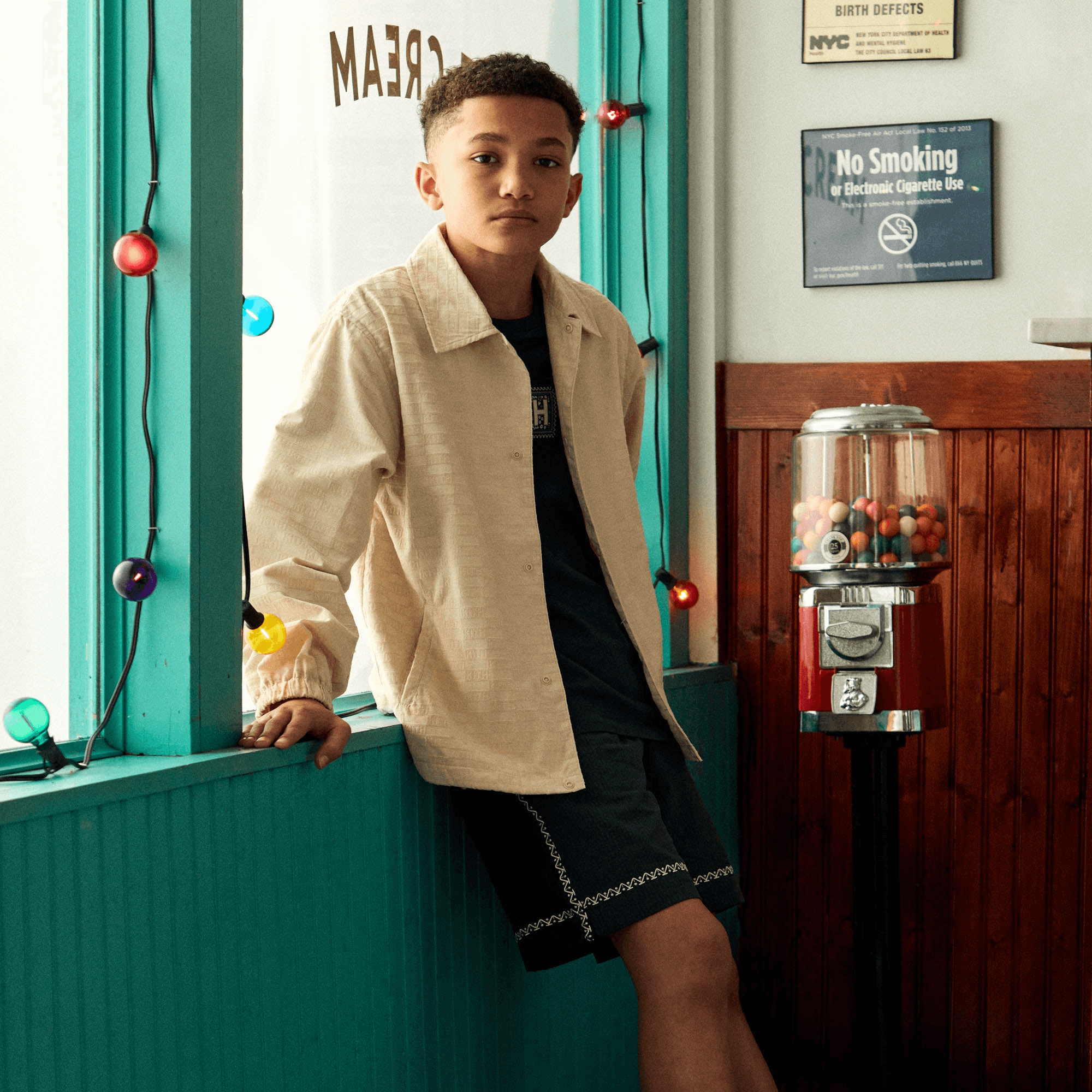 Kith Kids Flocked Monogram Coaches Jacket - Veil — Image 3