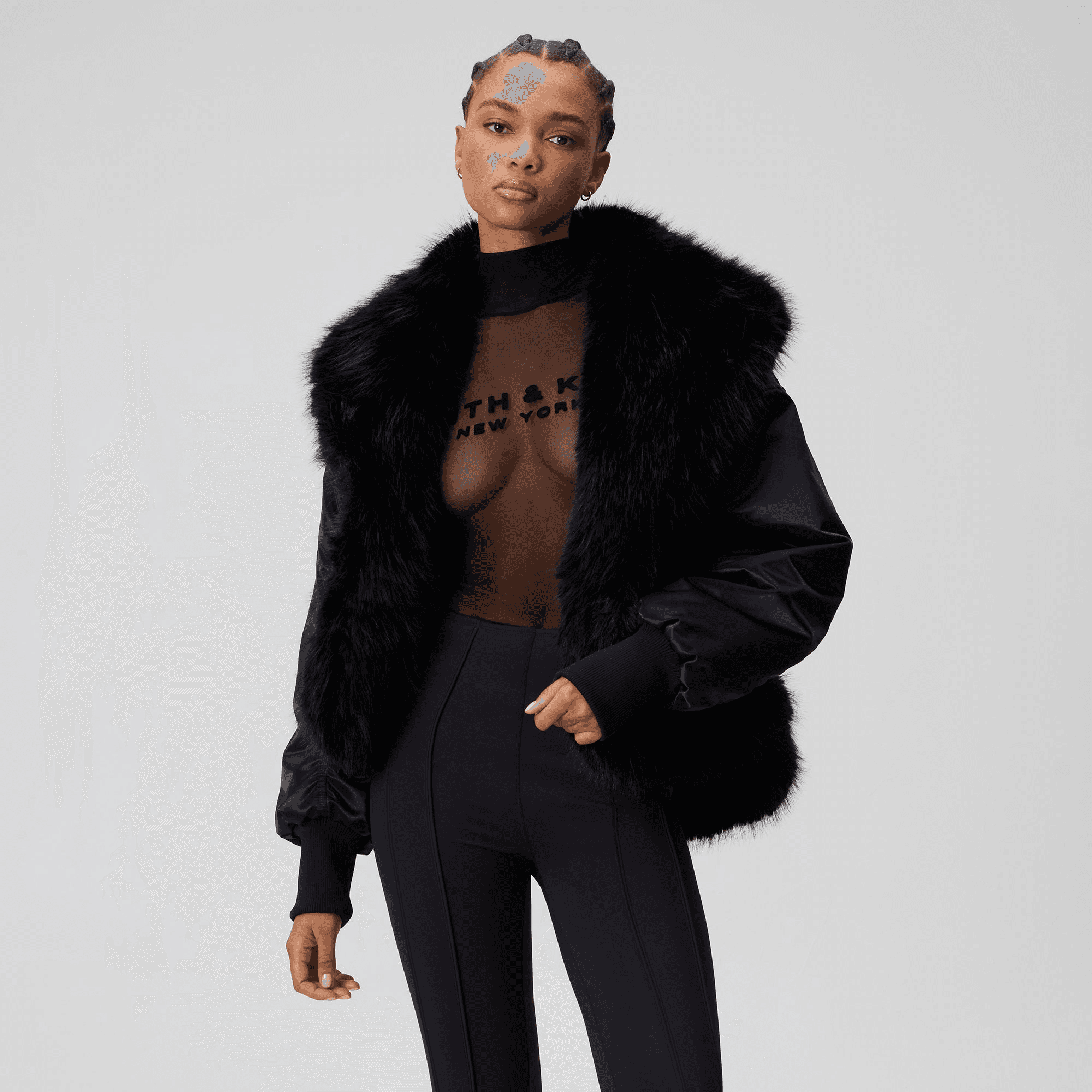 Kith Women Senna Faux Fur Reversible Bomber - Black — Image 4
