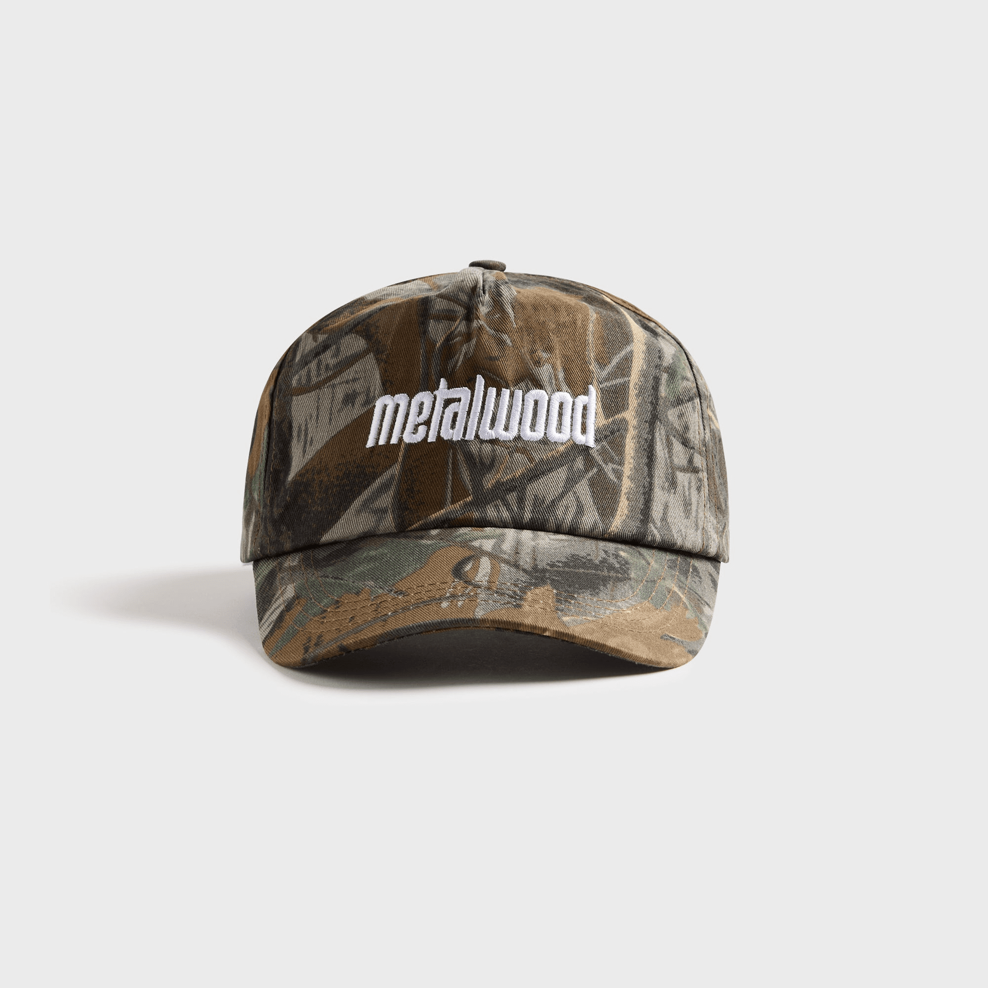Metalwood Metal Logo 5 Panel Cap - Real Leaf Camo - Image 1