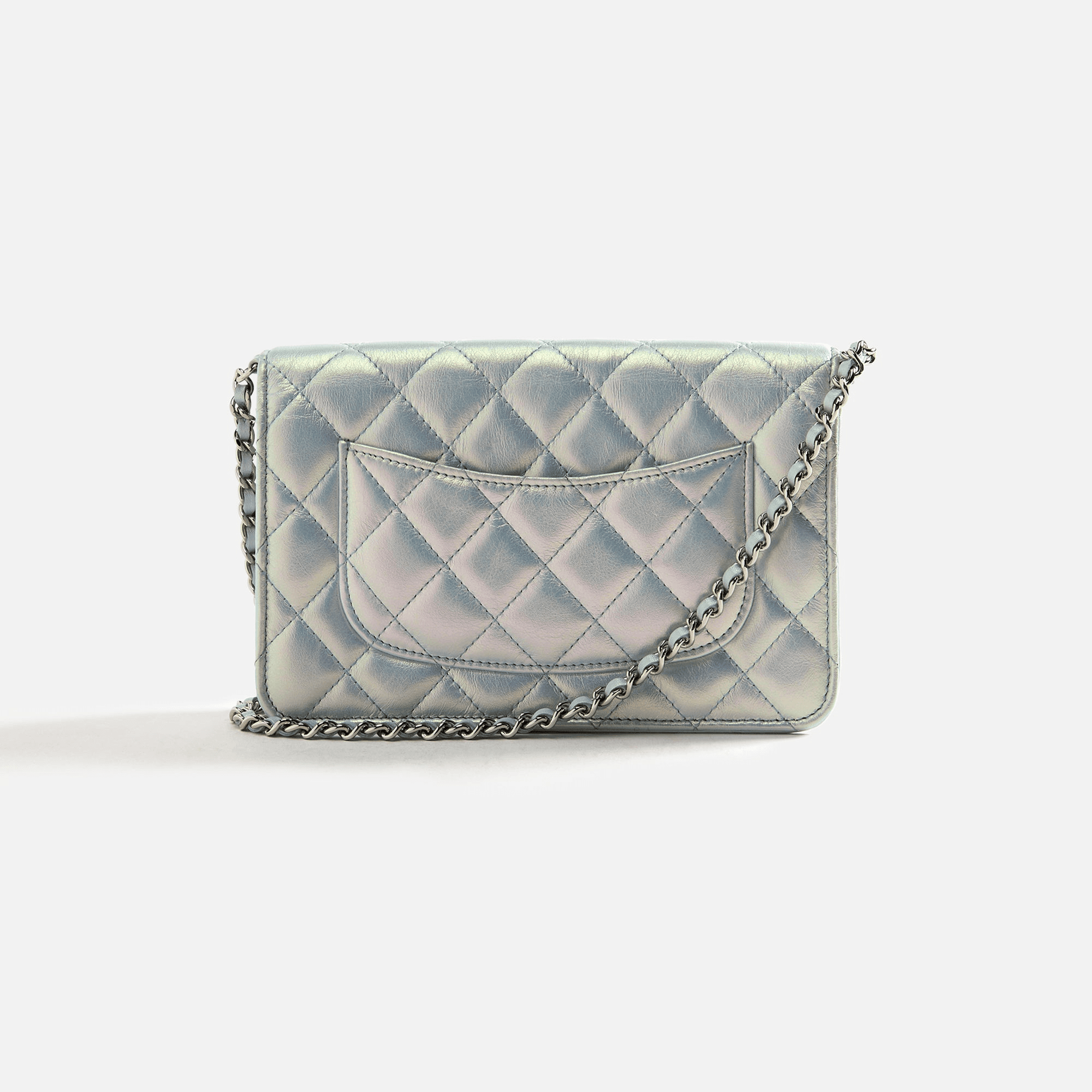 WGACA Chanel Iridescent Classic Quilted Wallet on Chain - Blue — Image 2