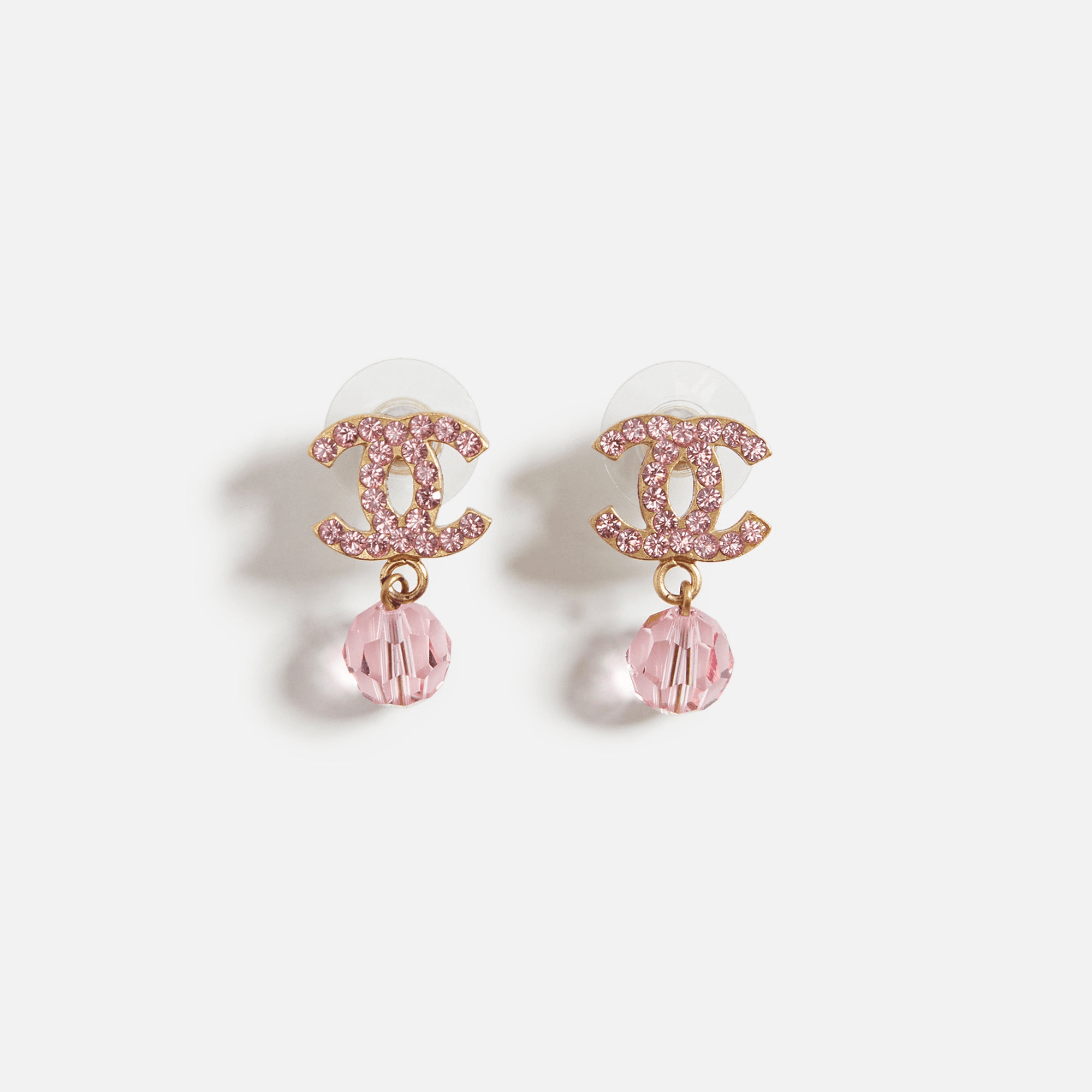 WGACA Chanel Crystal CC Dangle Earrings - Pink