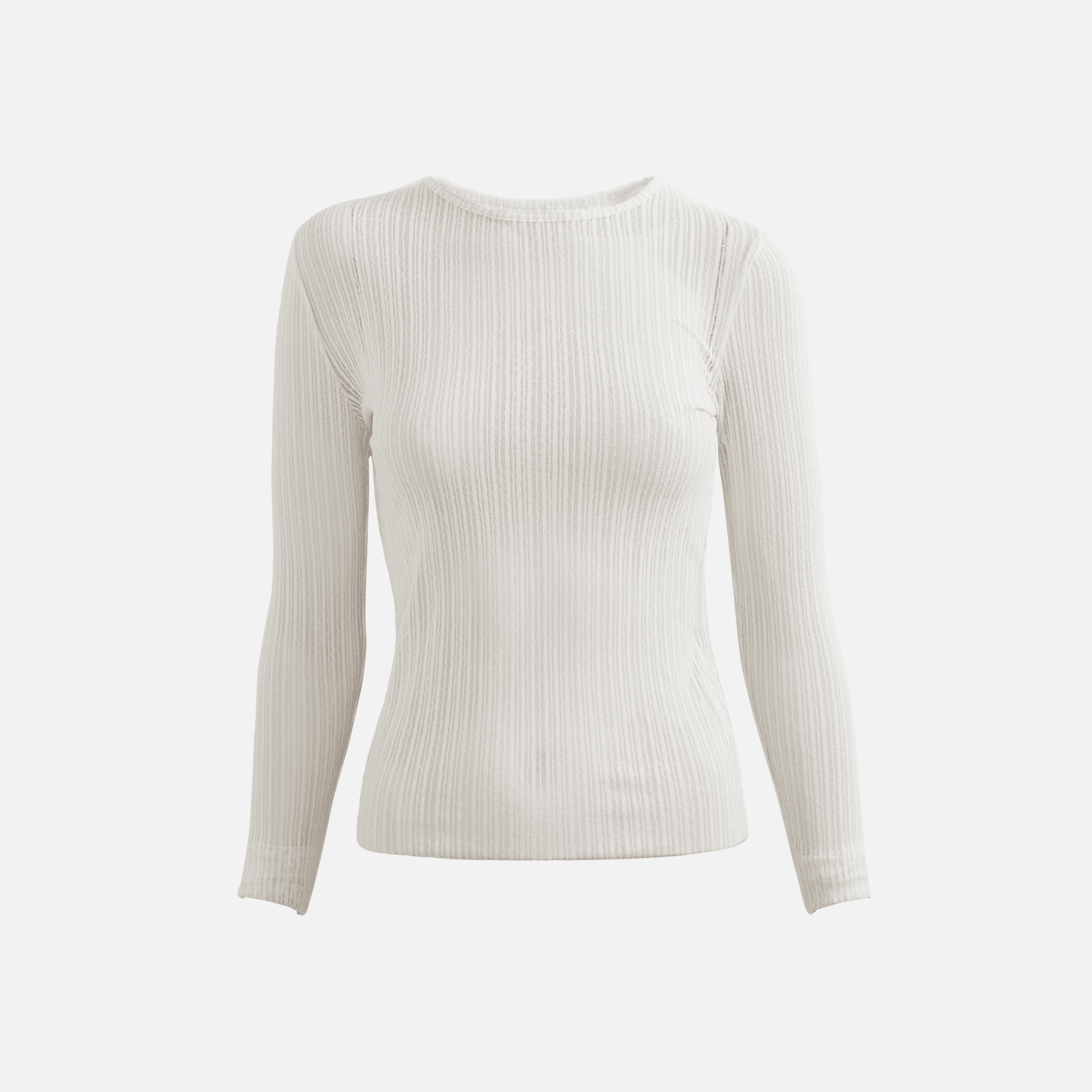 Second Skin Ribbed Crew Neck Long Sleeve - Eggshell