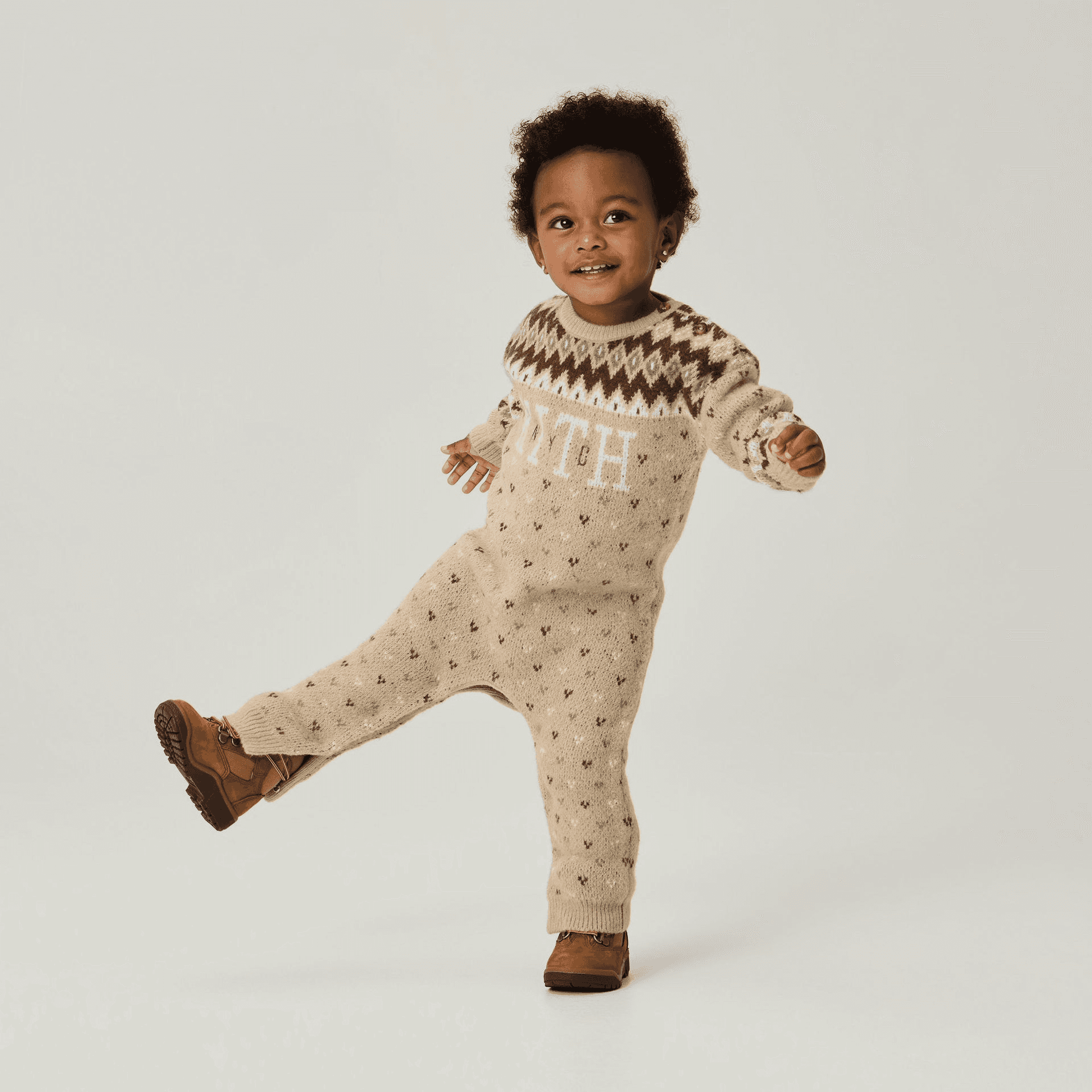 Kith Baby Novelty Fair Isle Sweater Coverall Set - Mocha Heather — Image 3