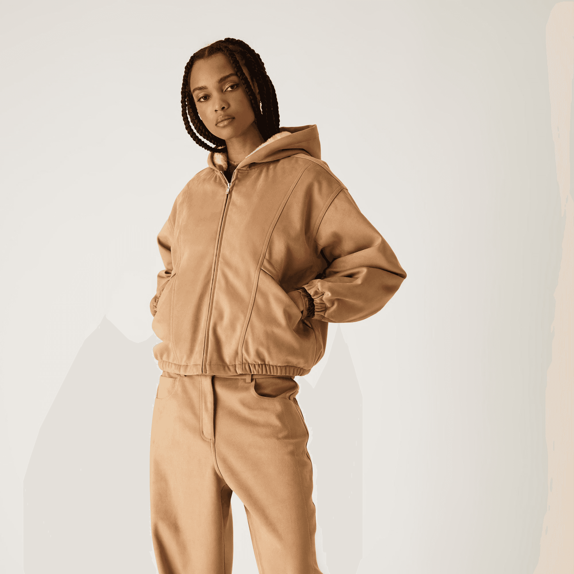 Kith Women Nylas Microsuede Zip Hooded Bomber - Birch — Image 7