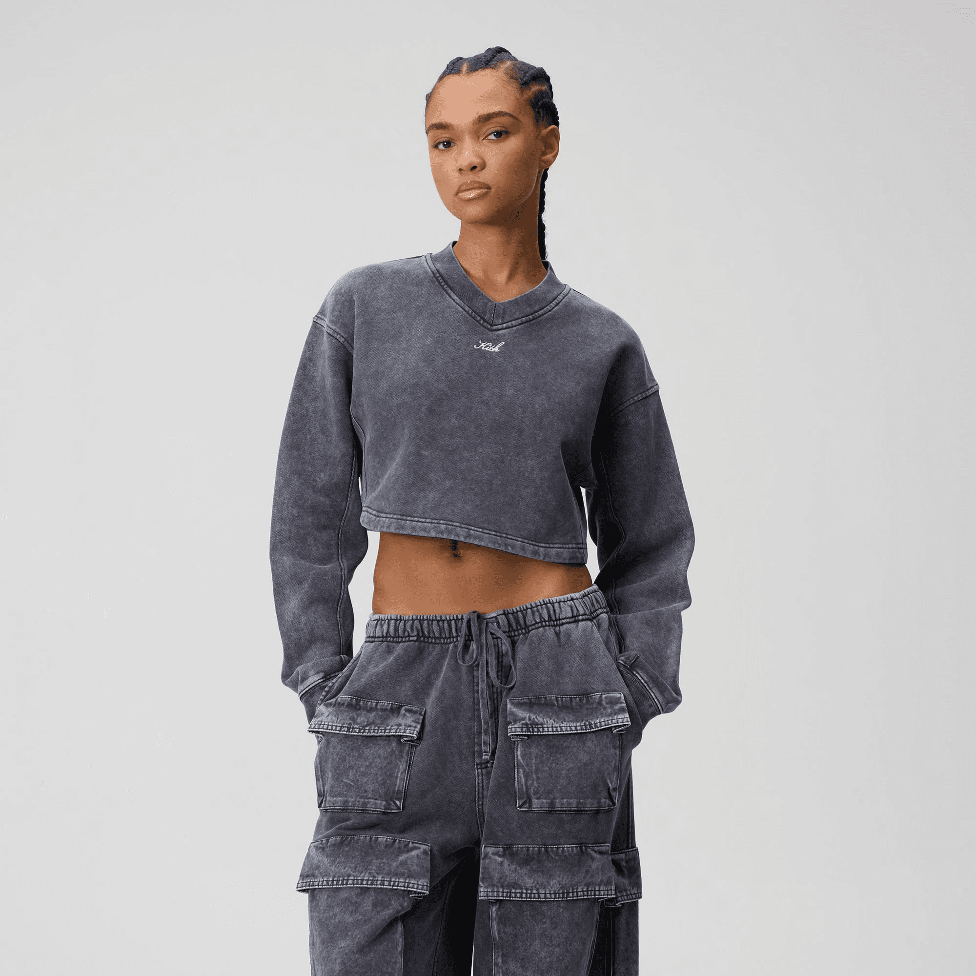 Kith Women Verity Cropped V-Neck Long Sleeve - Overcast — Image 5