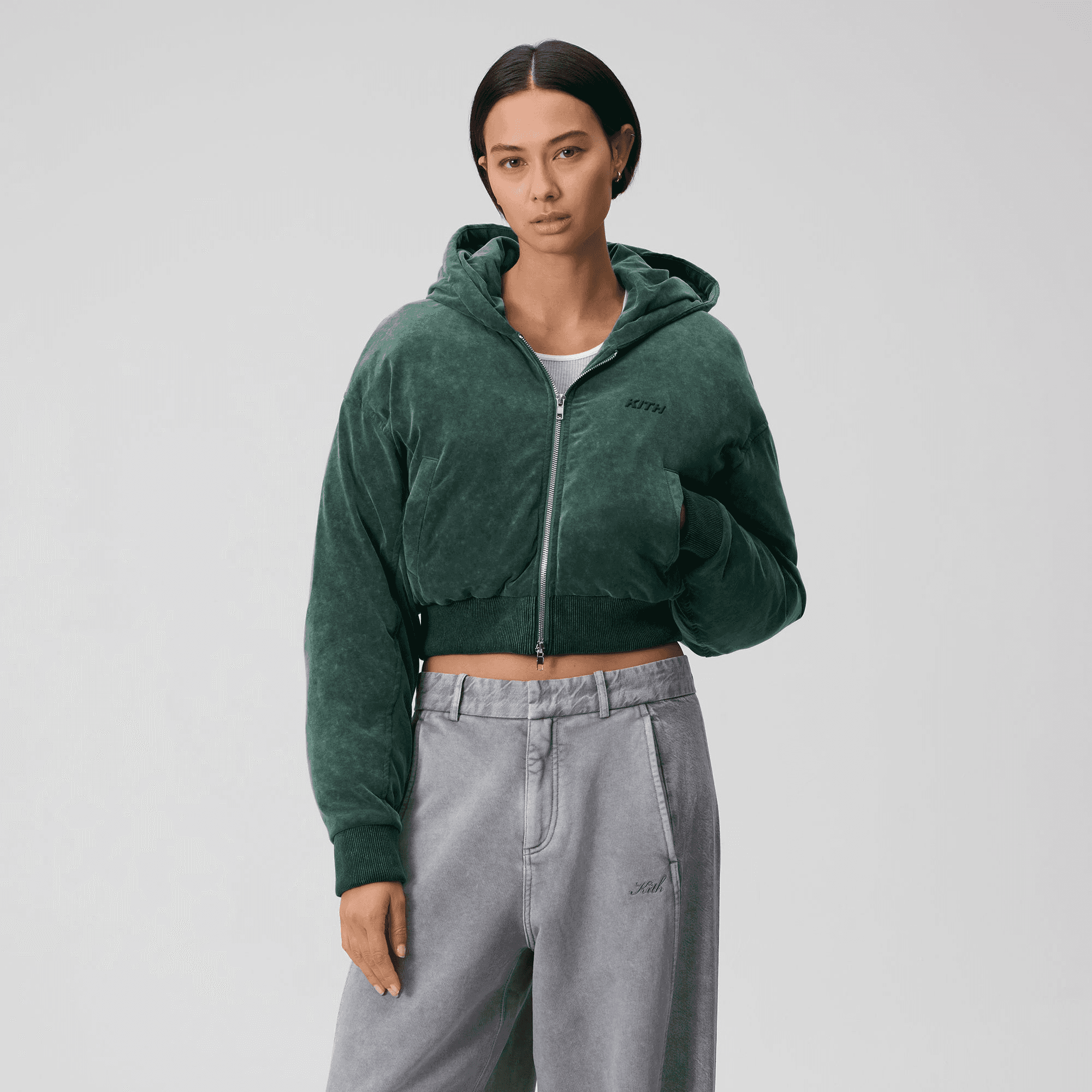 Kith Women Bex Cropped Sueded Jersey Puffer - Montane — Image 5