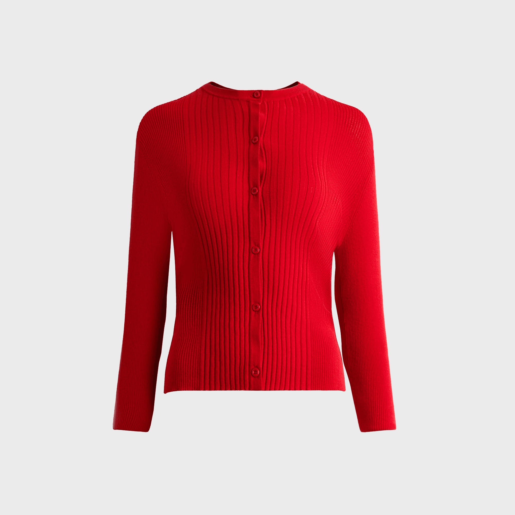 Second Skin Light Weight Vary Rib Knit Cardigan - Red