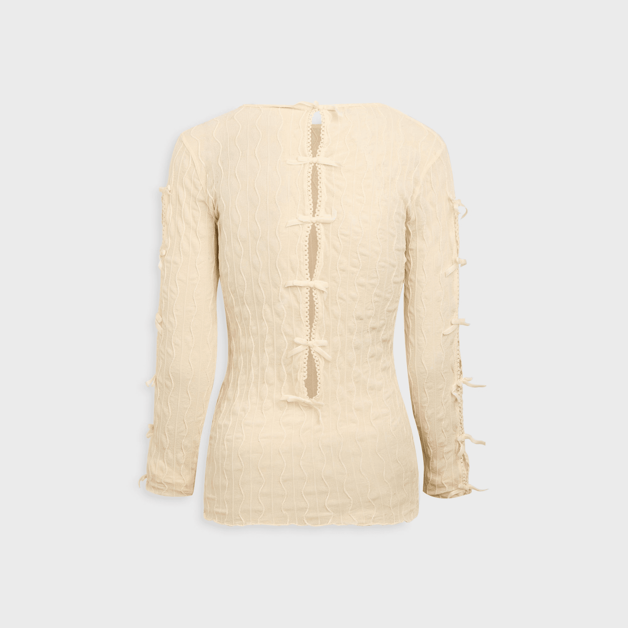 Second Skin Ross Bow Mockneck Top - Off White with White Bows — Image 2