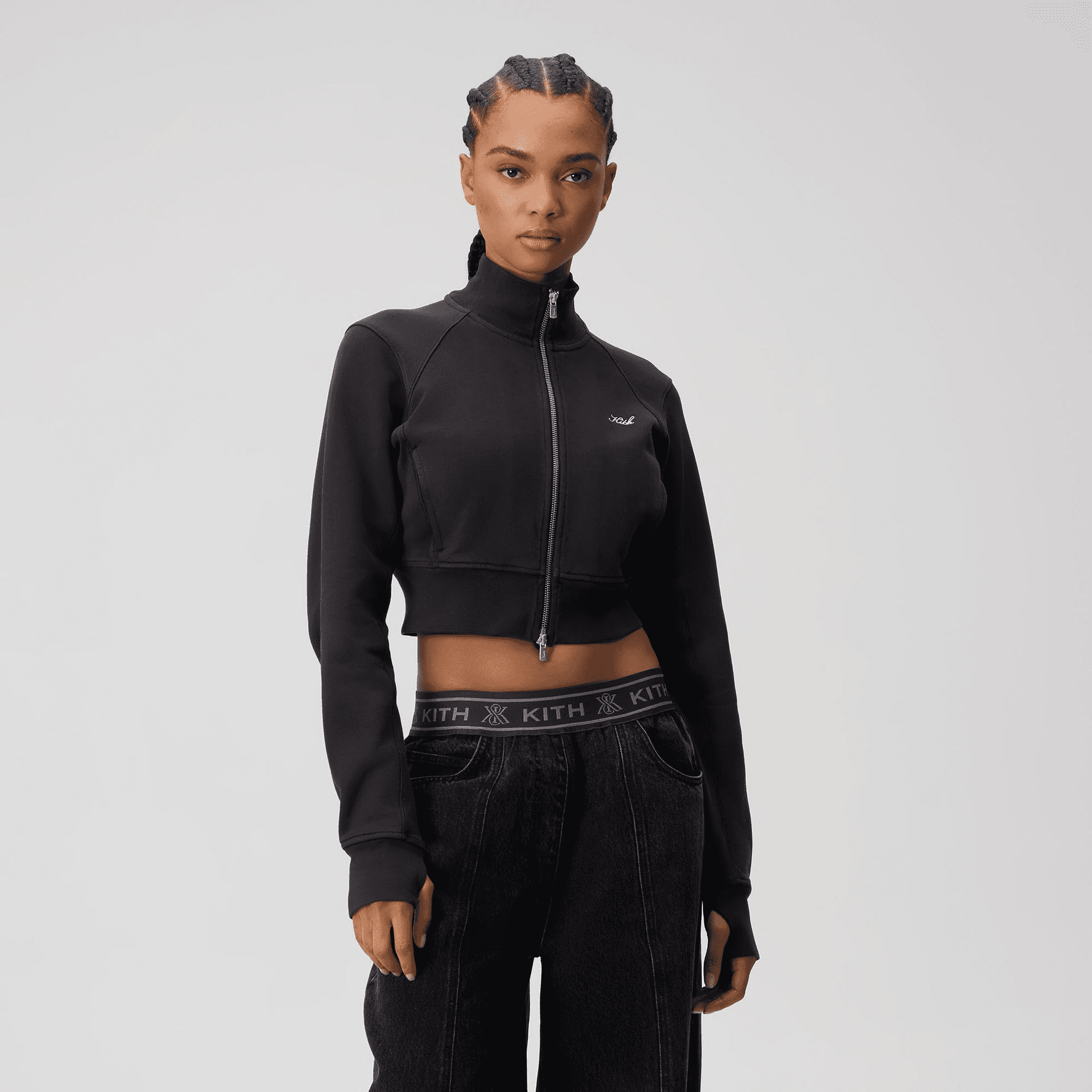 Kith Women Davin Cropped Fleece Track Zip - Black — Image 4