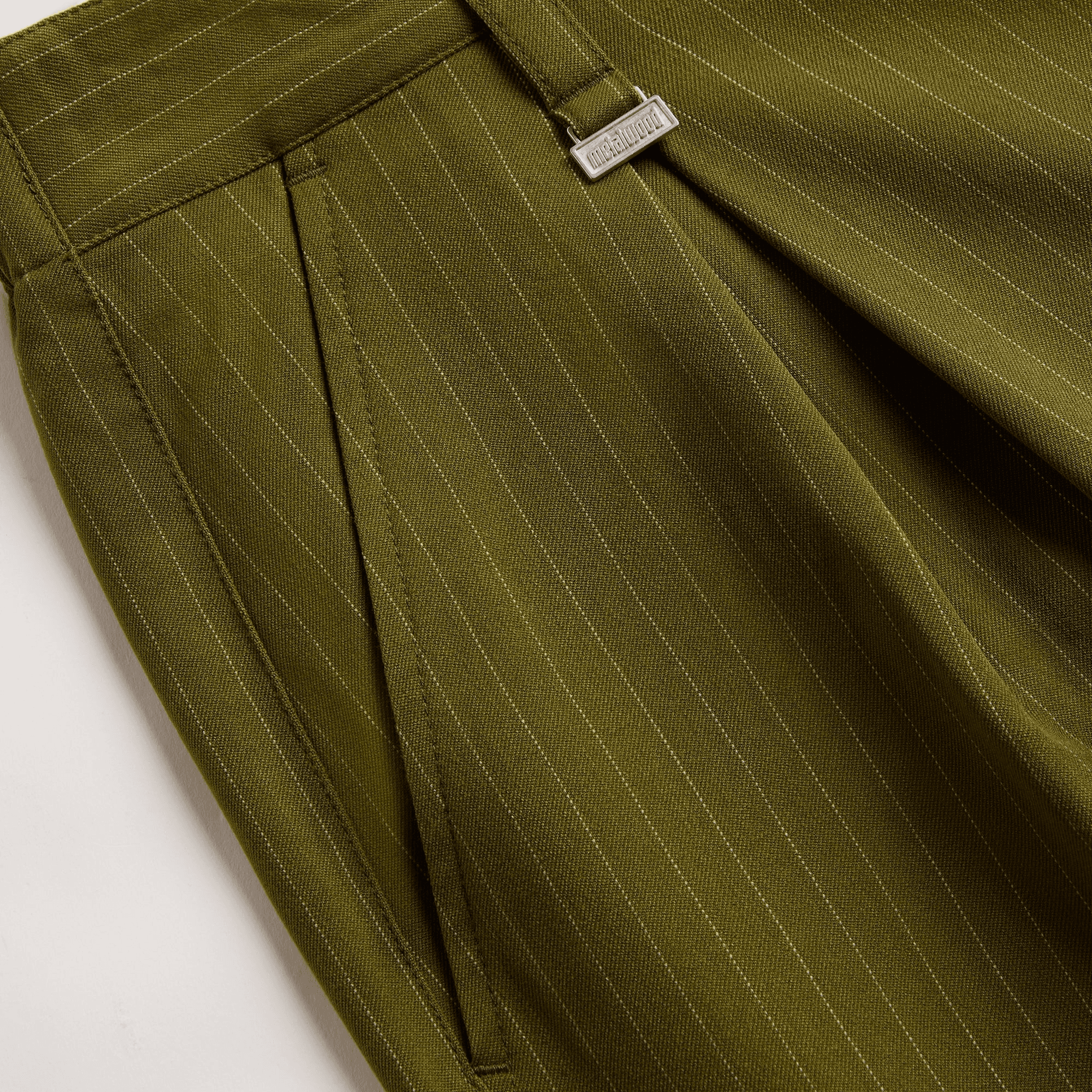 Metalwood Elastic Waist Baggy Pant - Olive Pinstripe — Image 2