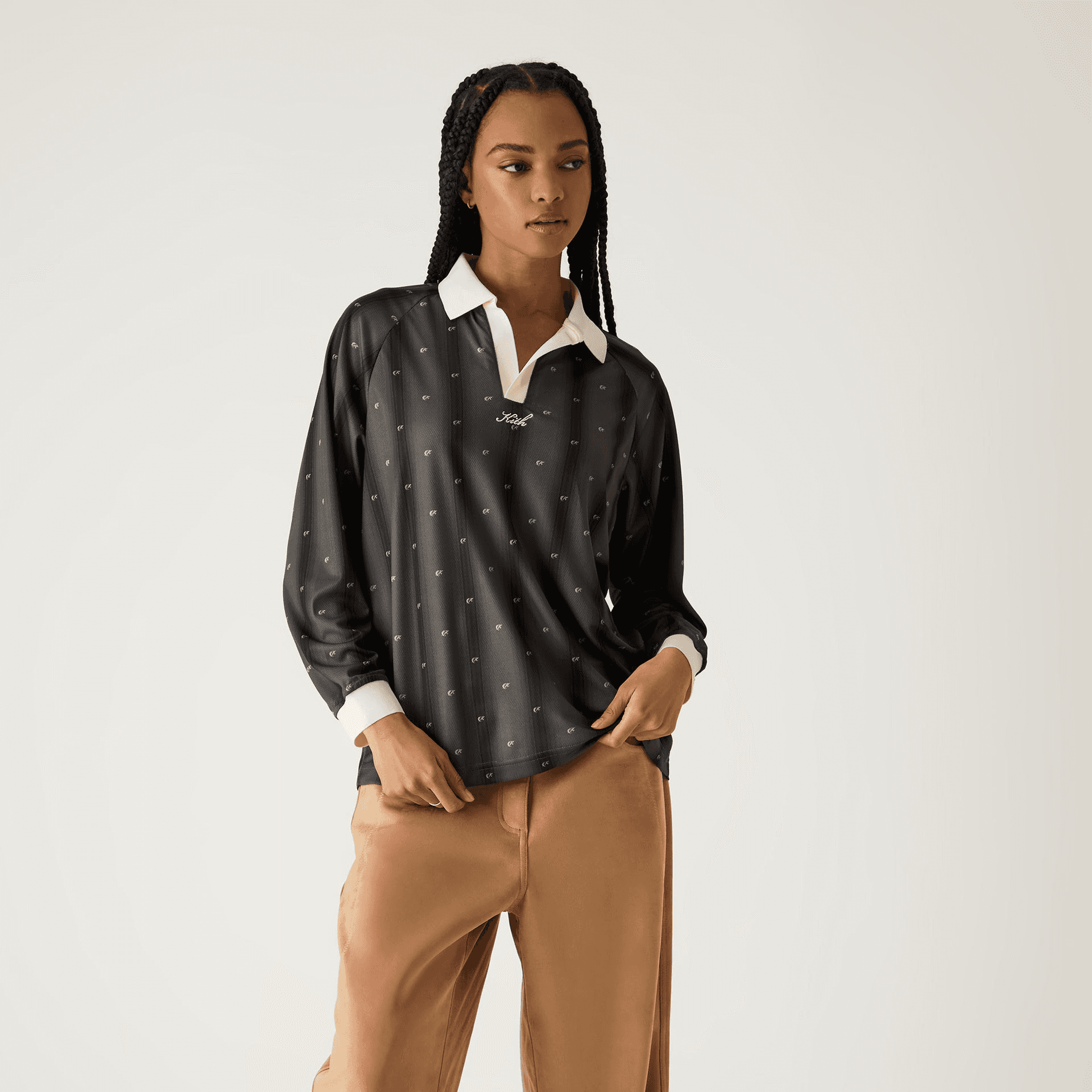 Kith Women Ridley Polo Monogram Long Sleeve Jersey - Black — Image 6
