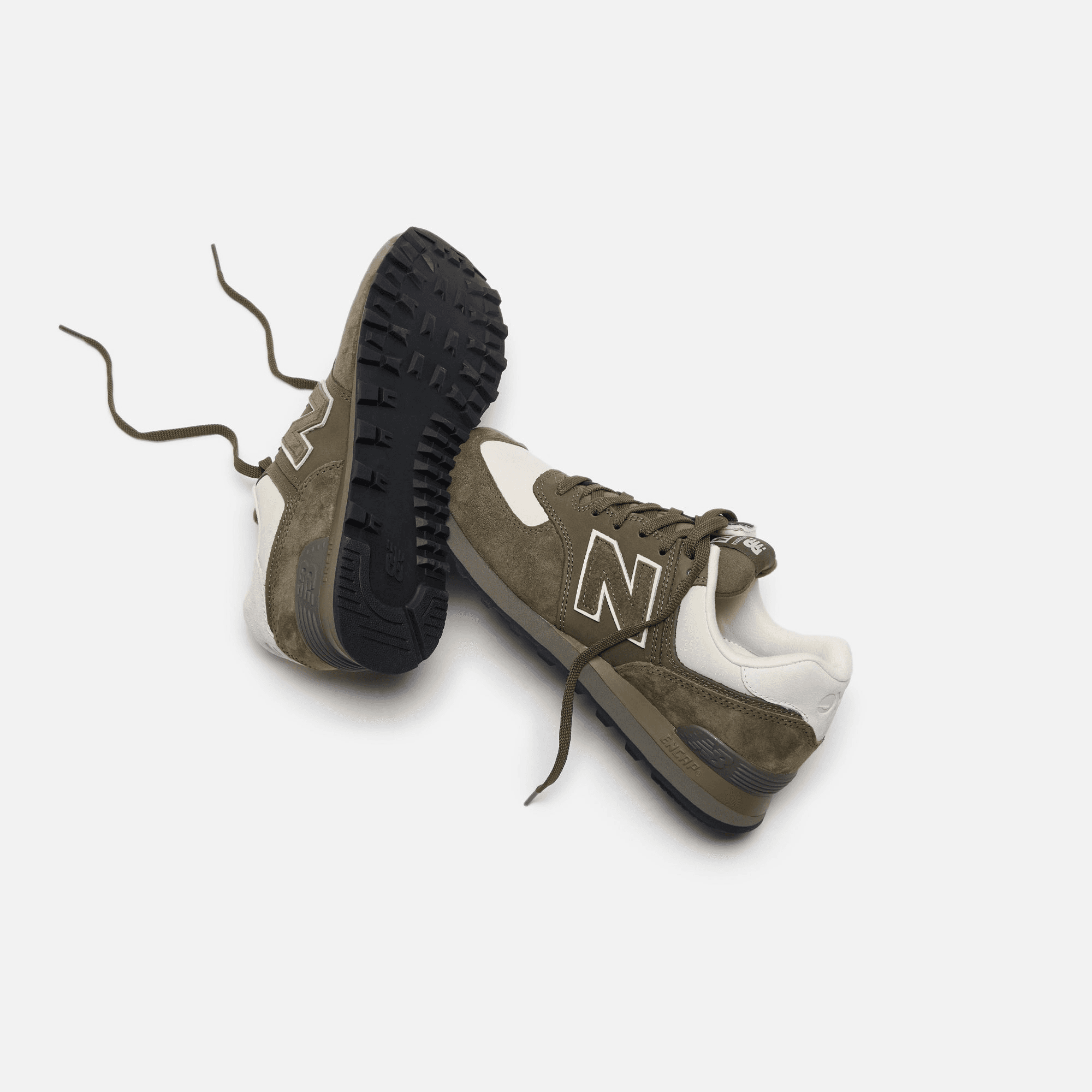 CDG Pocket New Balance x Junya Watanabe 574 Pig Suede Nubuck -  Khaki / Off White — Image 6