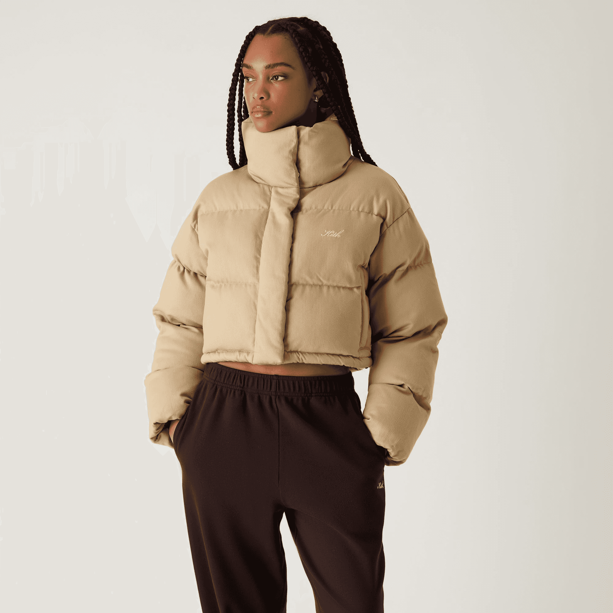 Kith Women Shae Cropped Denim Puffer - Birch — Image 5