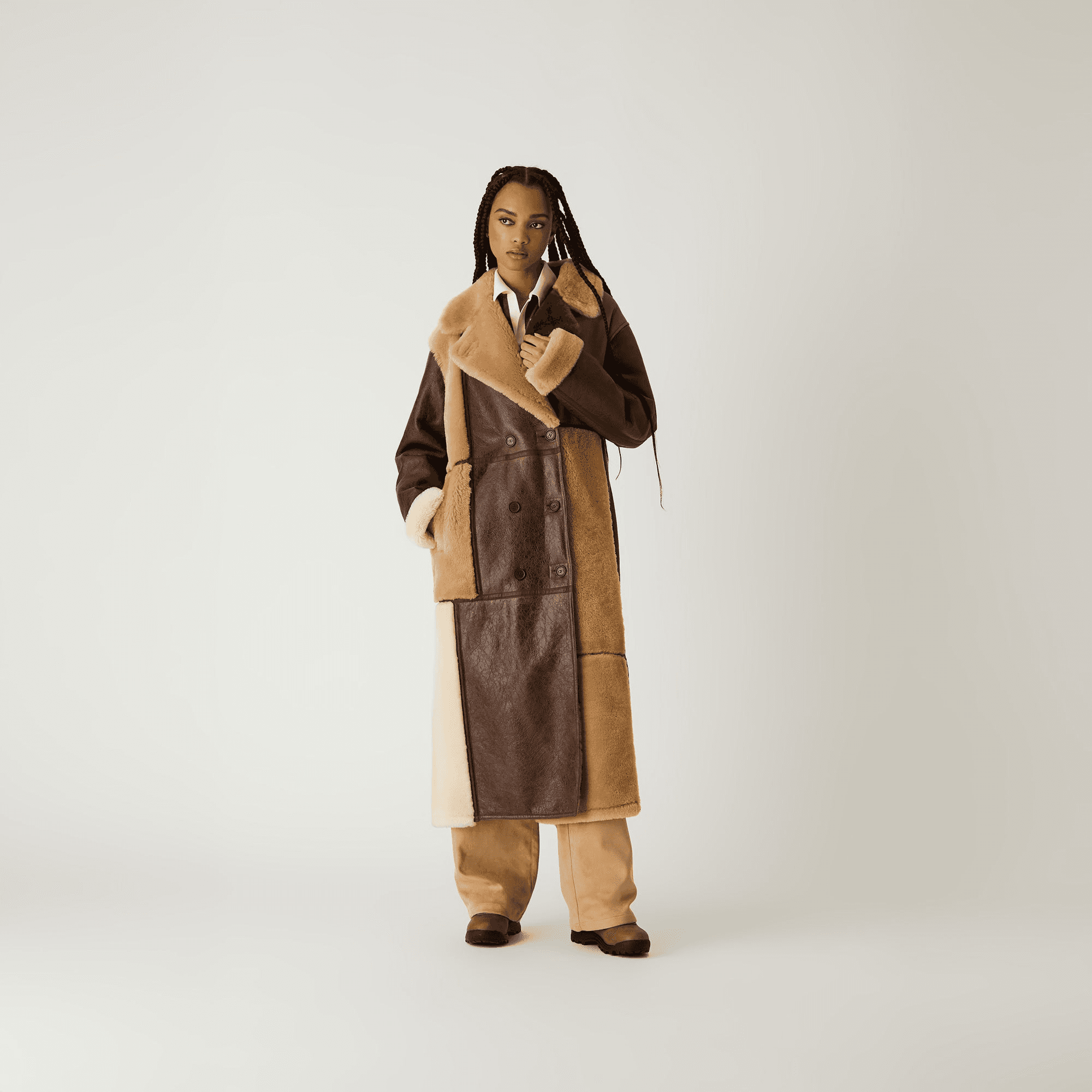 Kith Women Amis Patchwork Shearling Coat - Oxford — Image 8