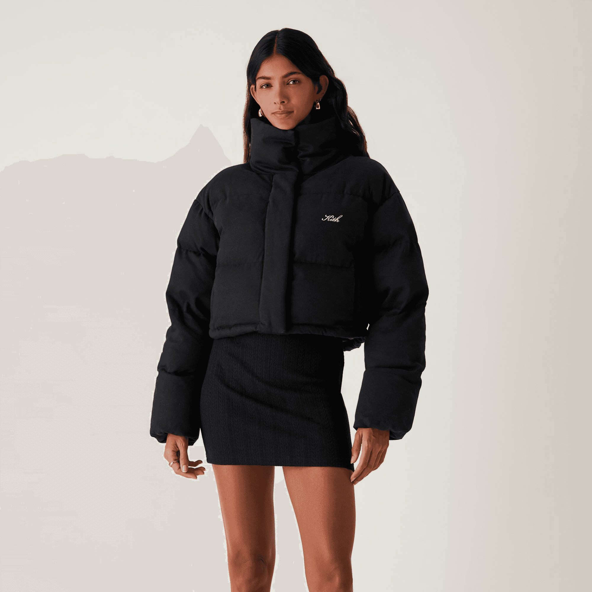 Kith Women Shae Cropped Denim Puffer - Washed Black — Image 5