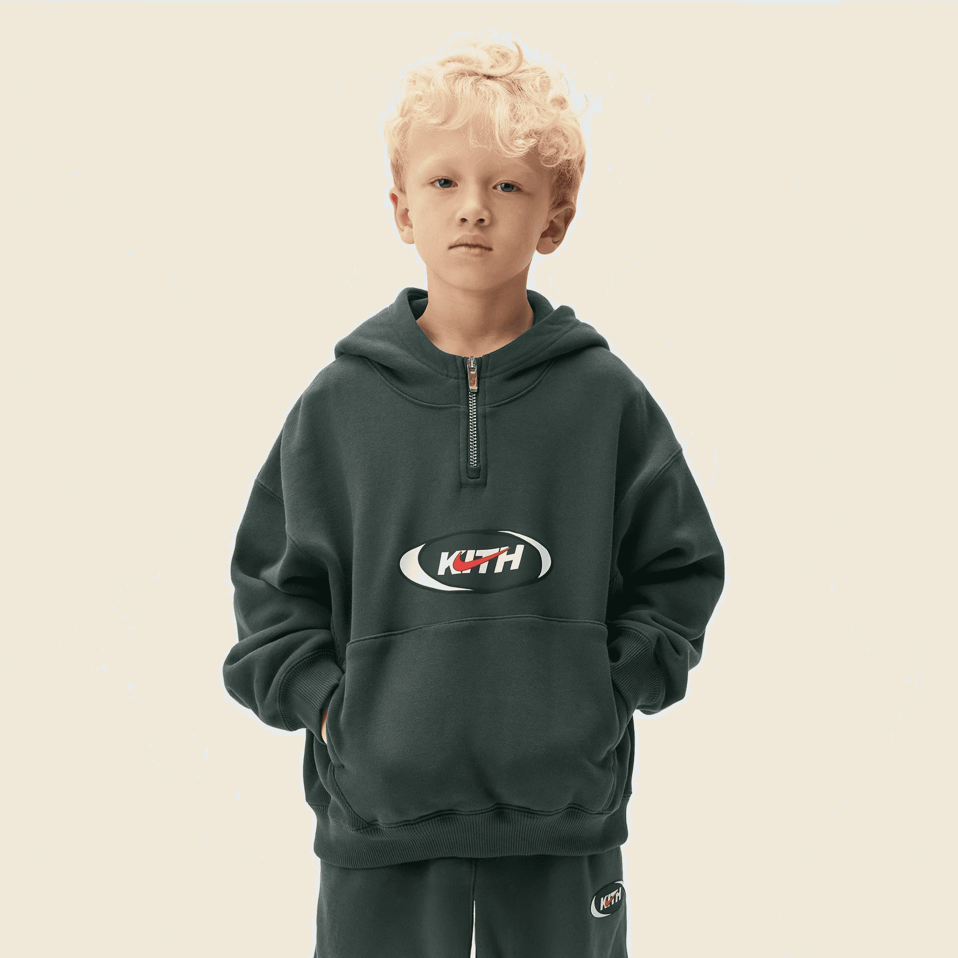 Kith Kids for Nike Quarter Zip Hoodie - Black Spruce — Image 5