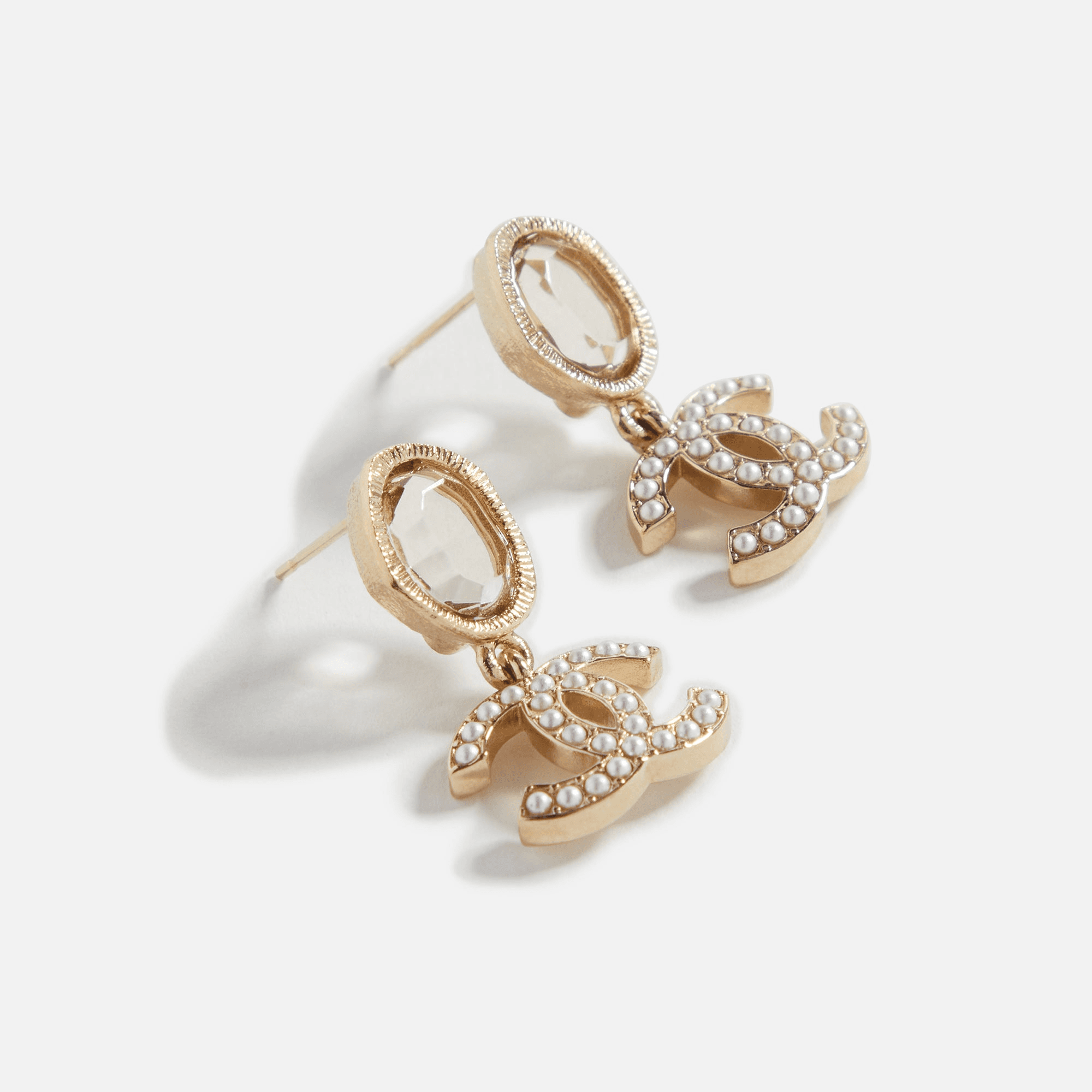 WGACA Chanel Crystal Pearl CC Dangle Earrings - Gold — Image 2