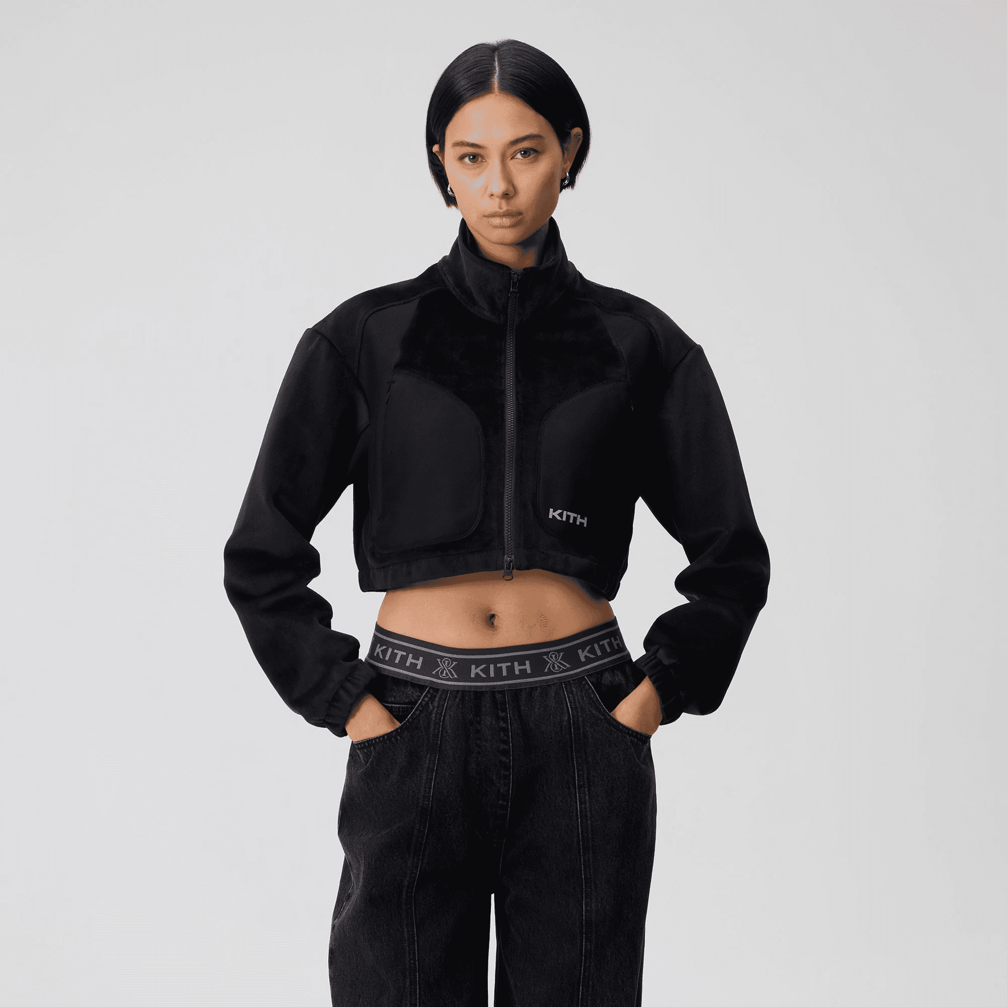 Kith Women Reiko Fleece Cropped Jacket - Black — Image 4