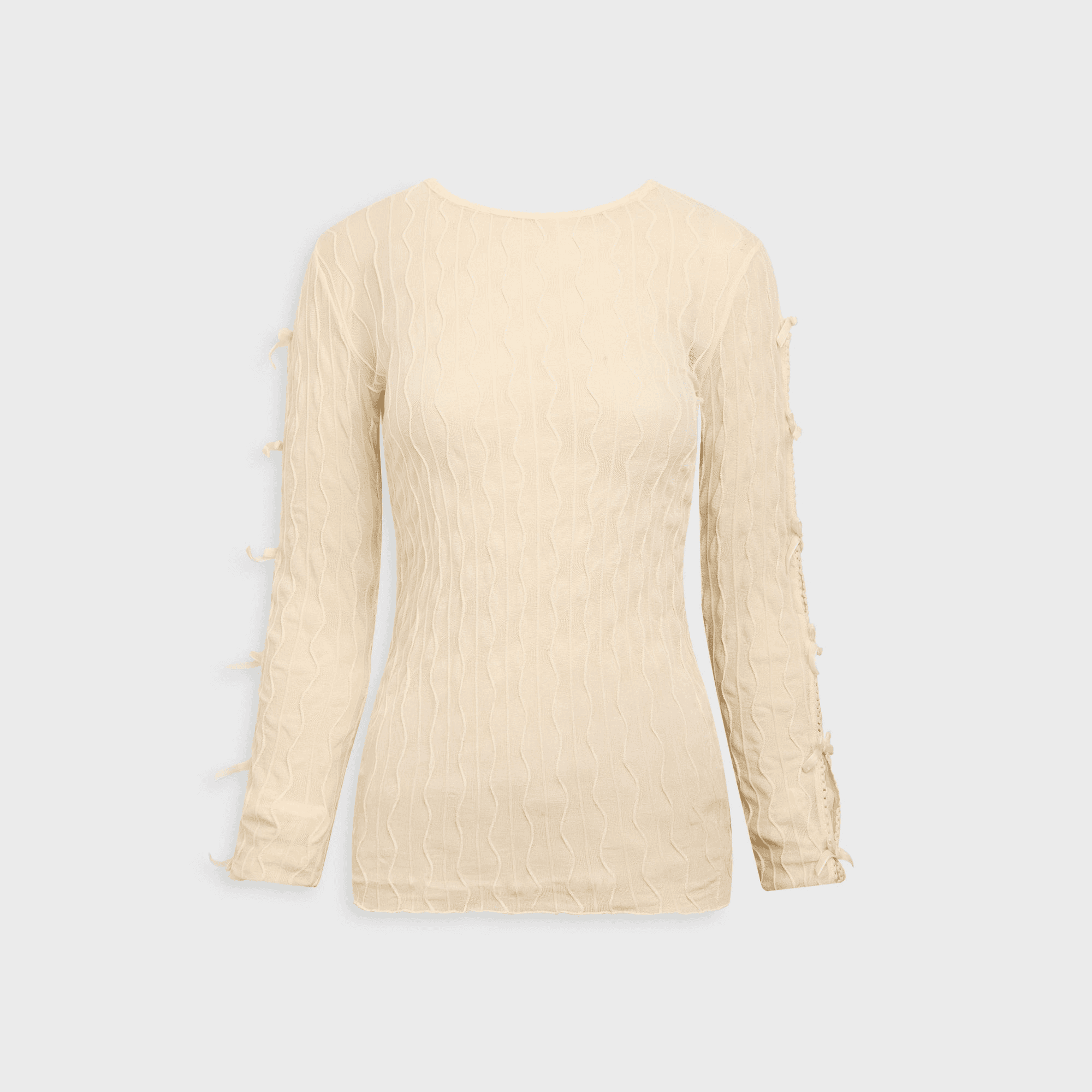Second Skin Ross Bow Mockneck Top - Off White with White Bows