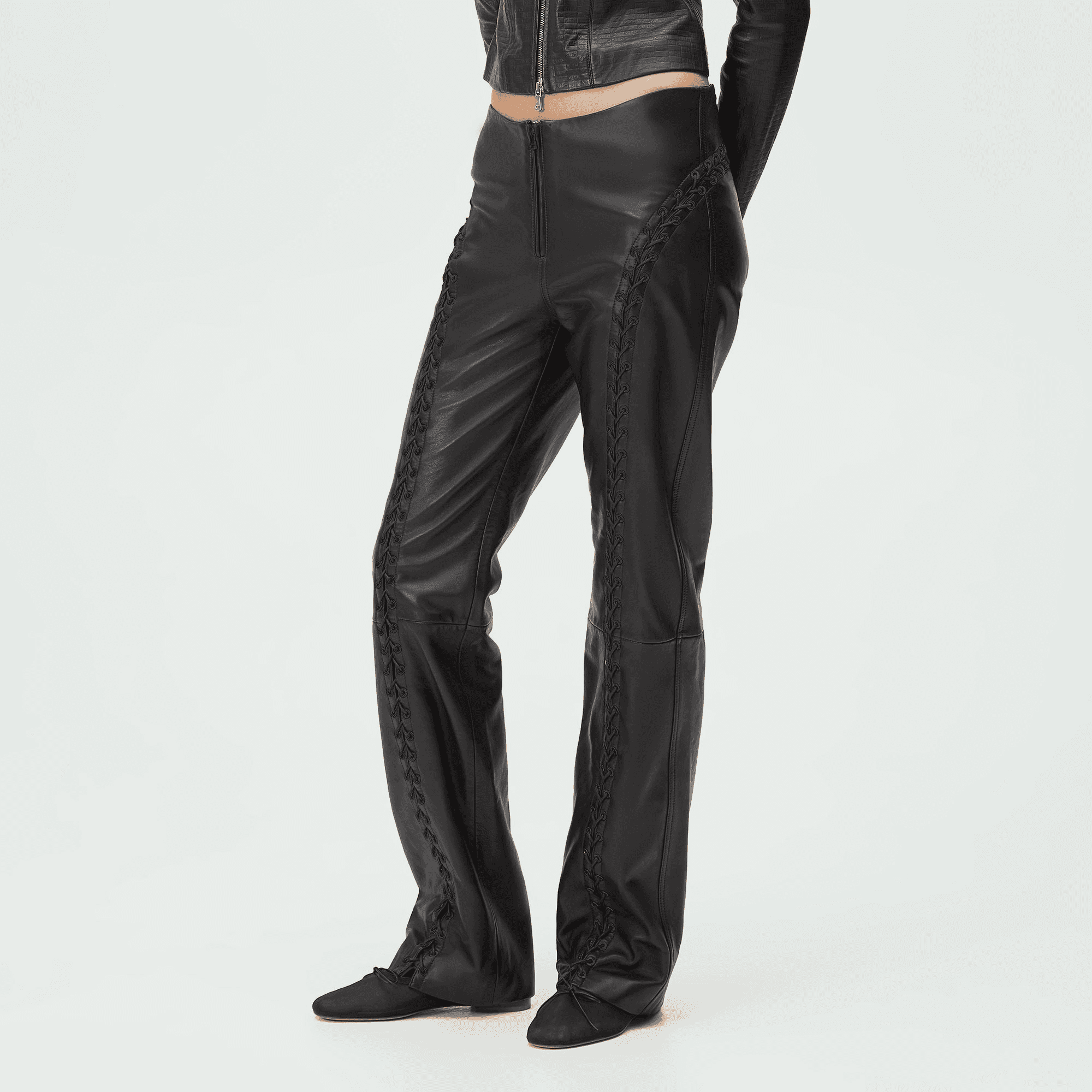 Lisa for Kith Women Cerise Leather Lace Up Pant - Black — Image 4