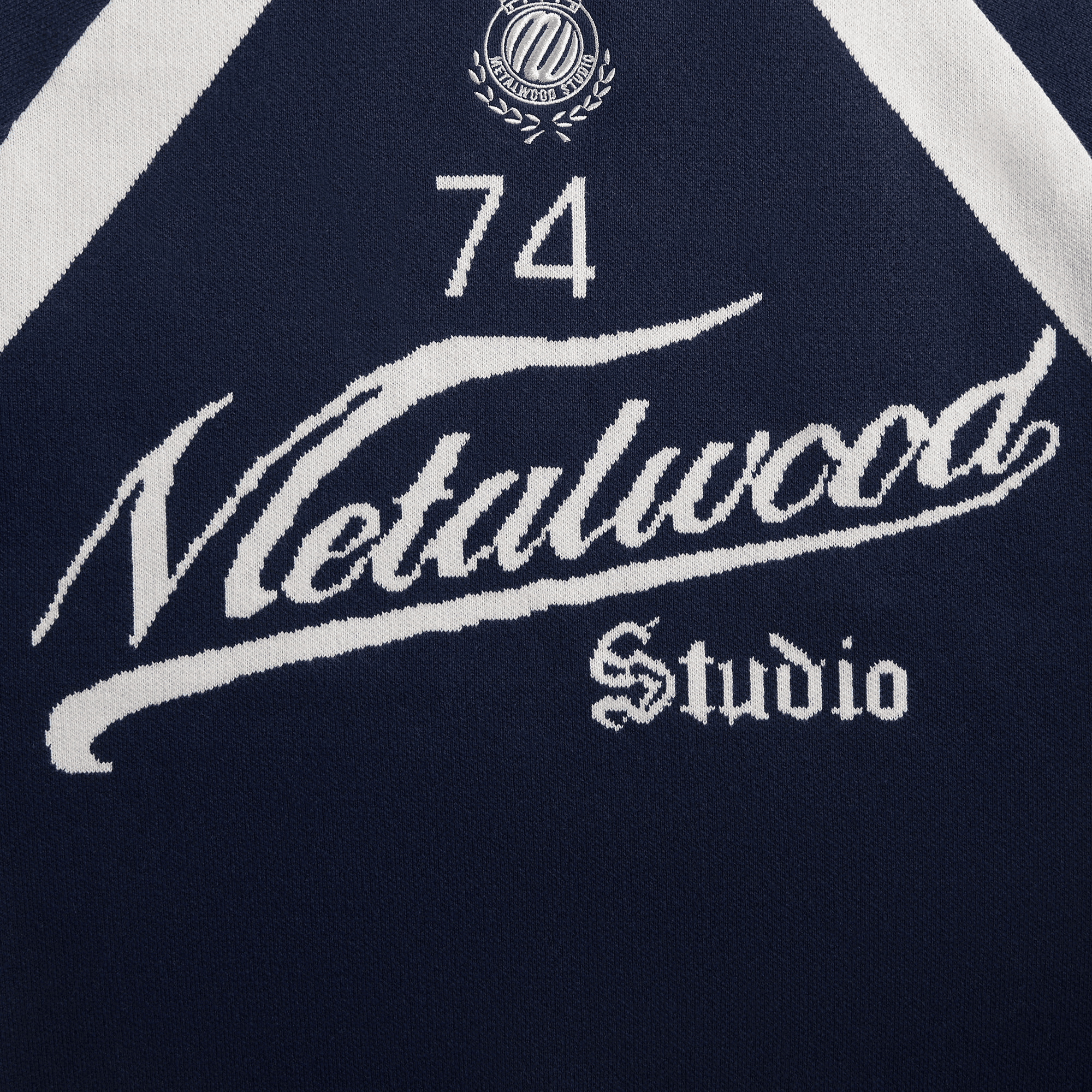 Metalwood Knit Football Top - Navy — Image 2