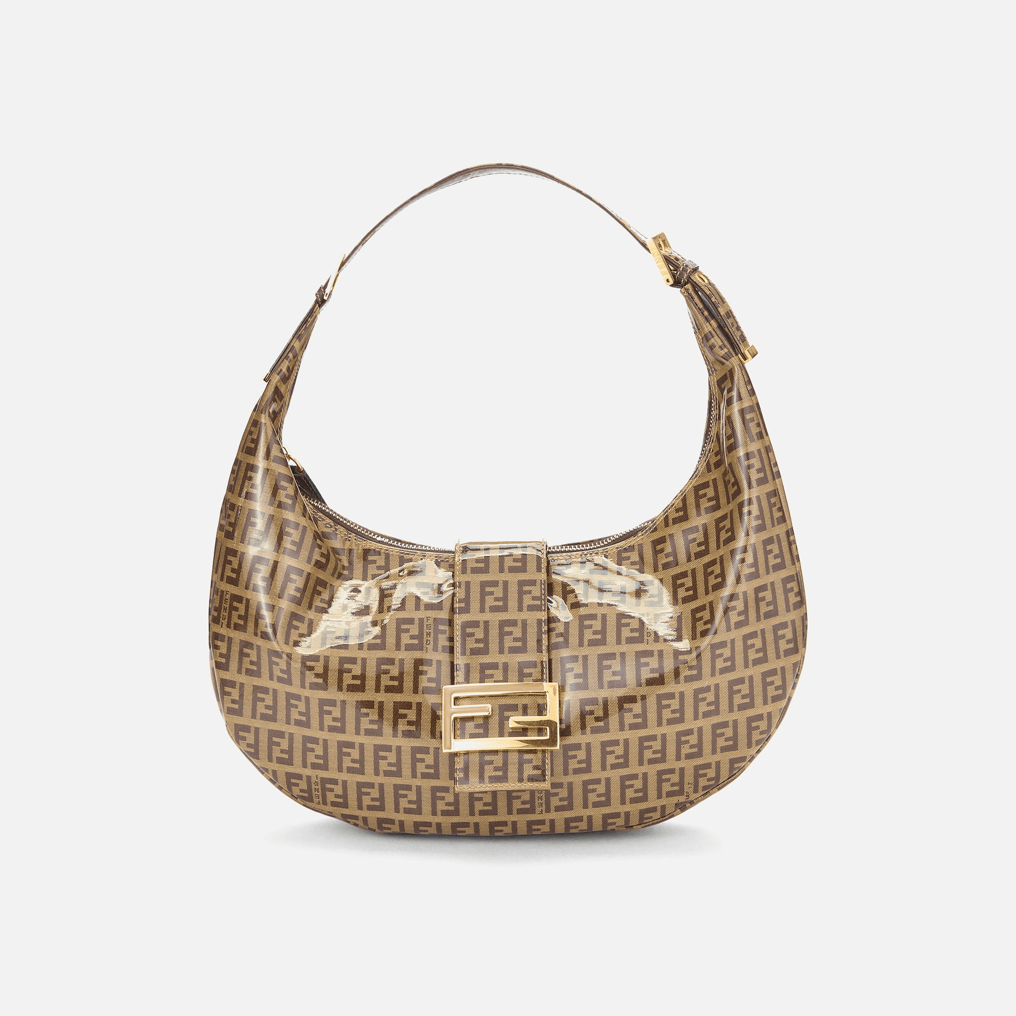 WGACA Fendi Brown Vinyl Crescent Moon Hobo Small - Brown