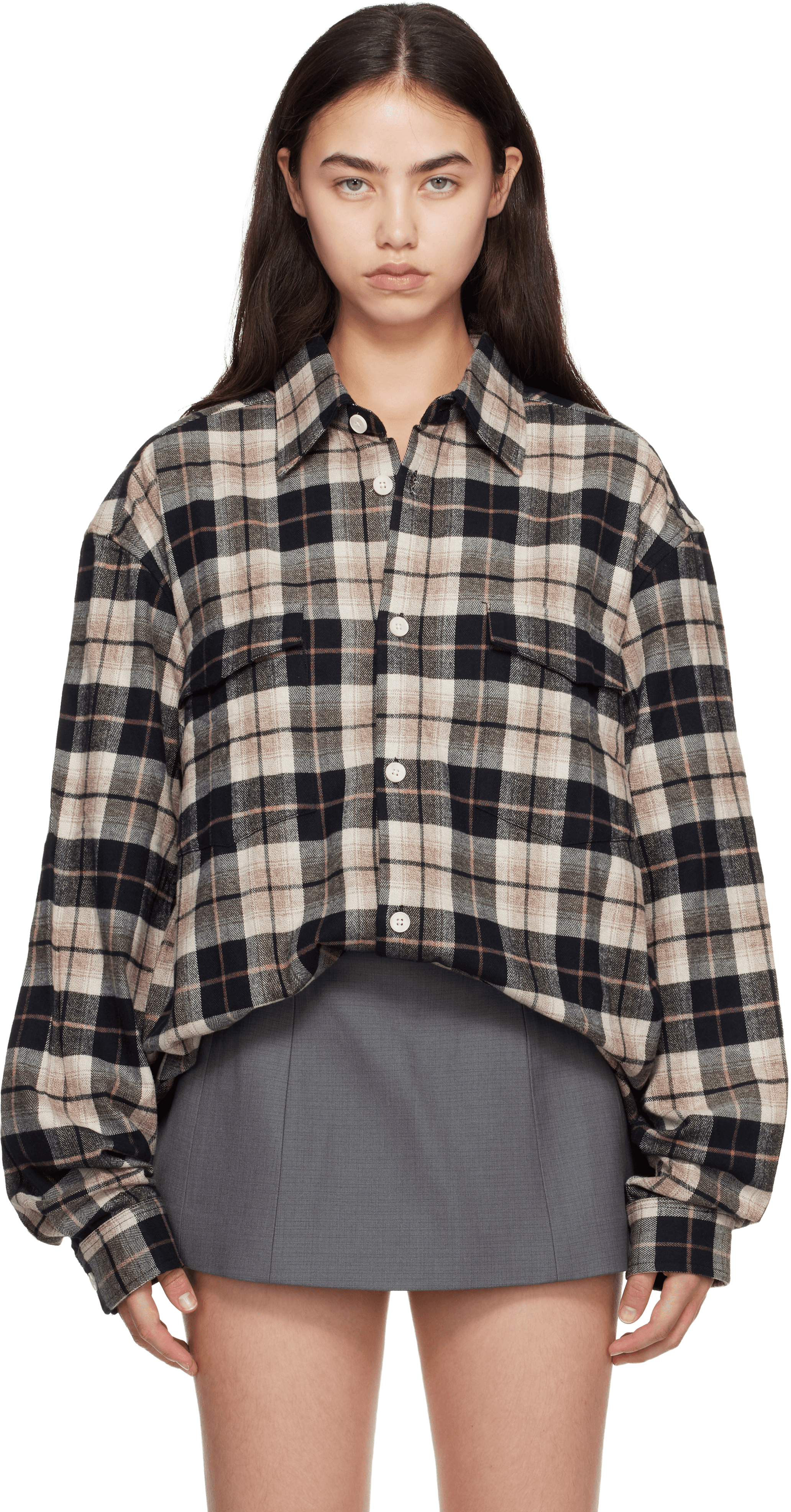 Beige & Black Checked Oversize Shirt - Image 1