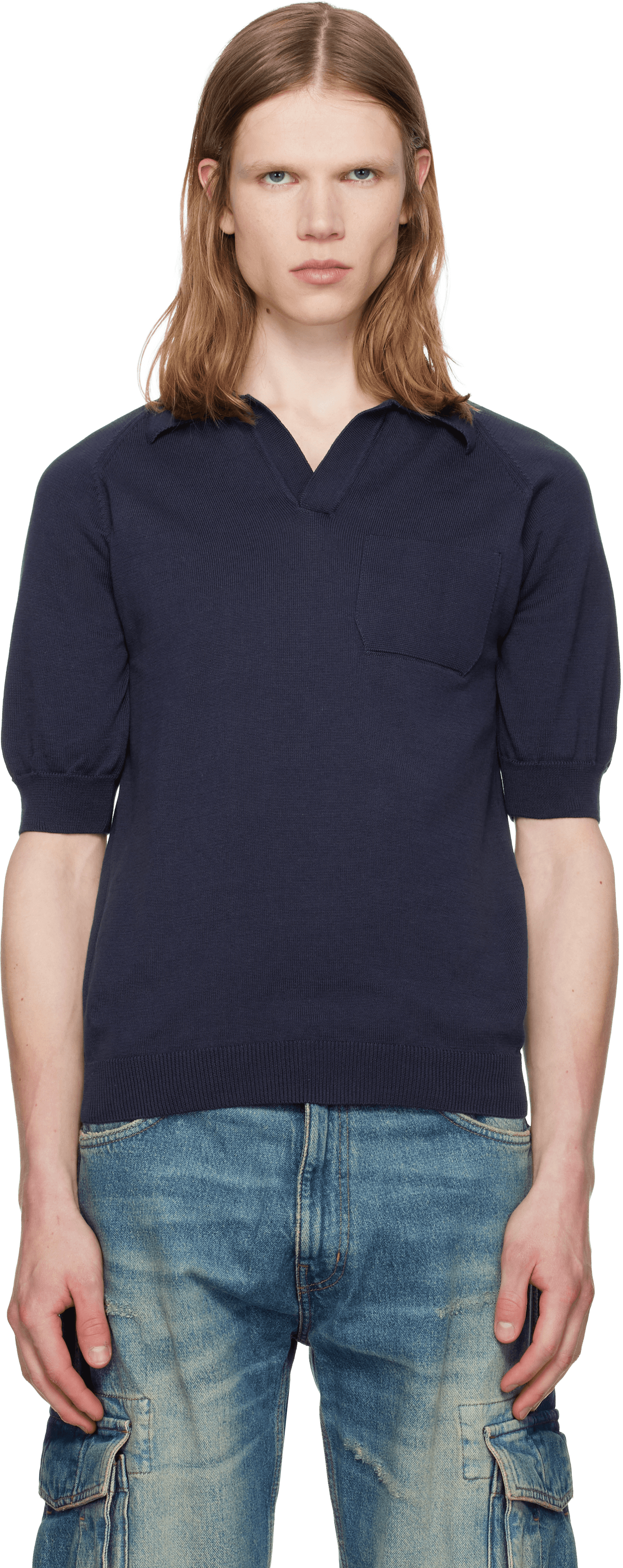 Navy Knit Polo - Image 1