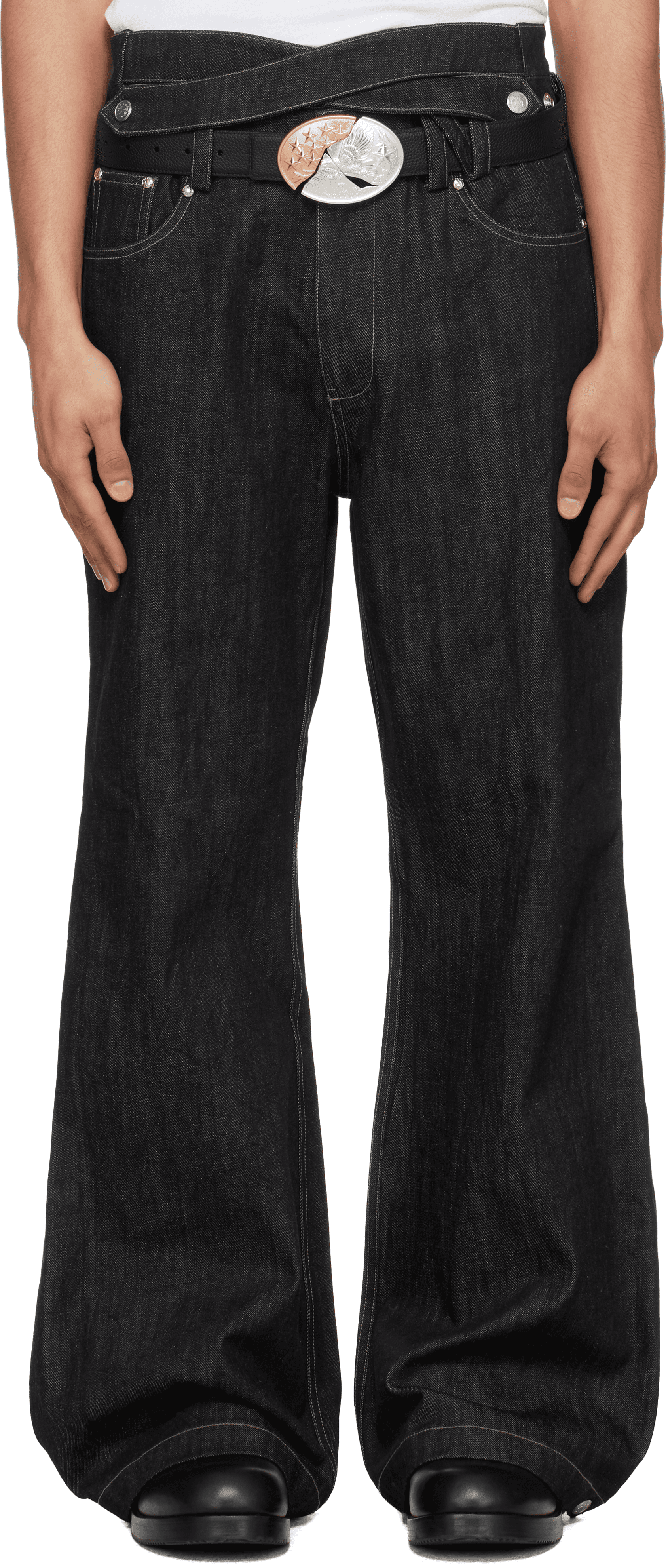 Black Whale Fin Snap-On Flared Jeans - Image 1