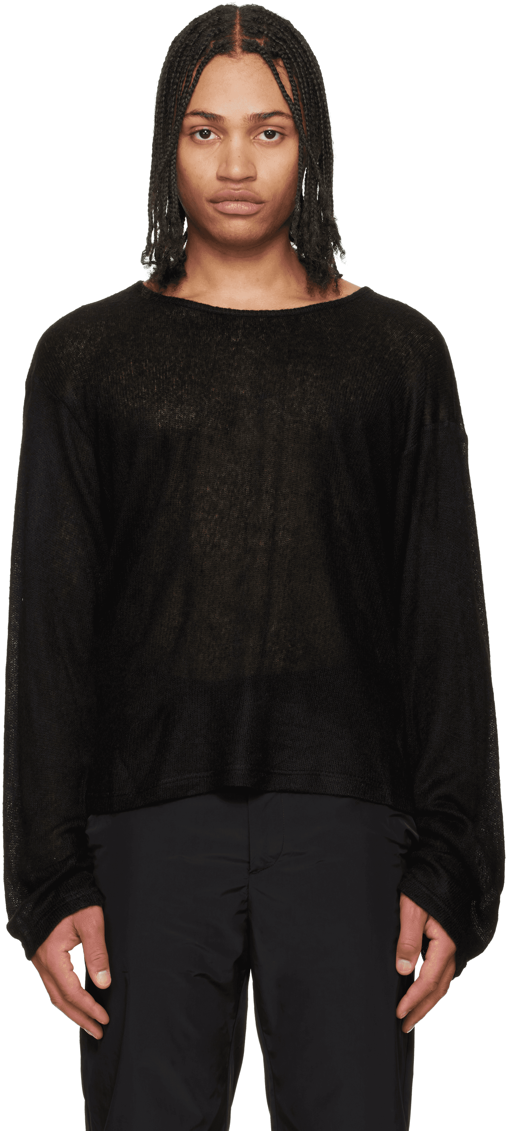 Black Open-Knit Sweater - Image 1