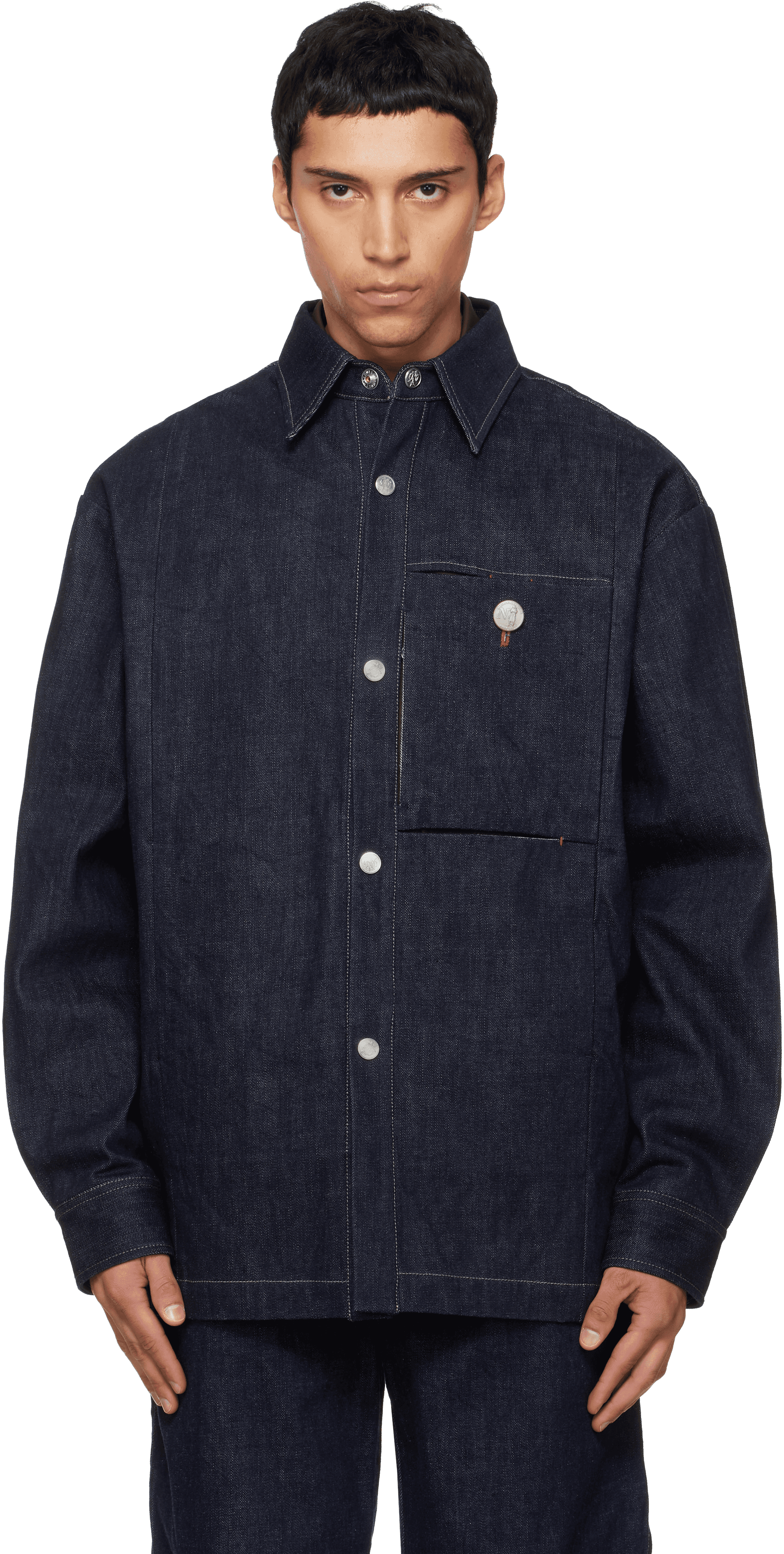 Navy Slits Selvedge Denim Jacket - Image 1