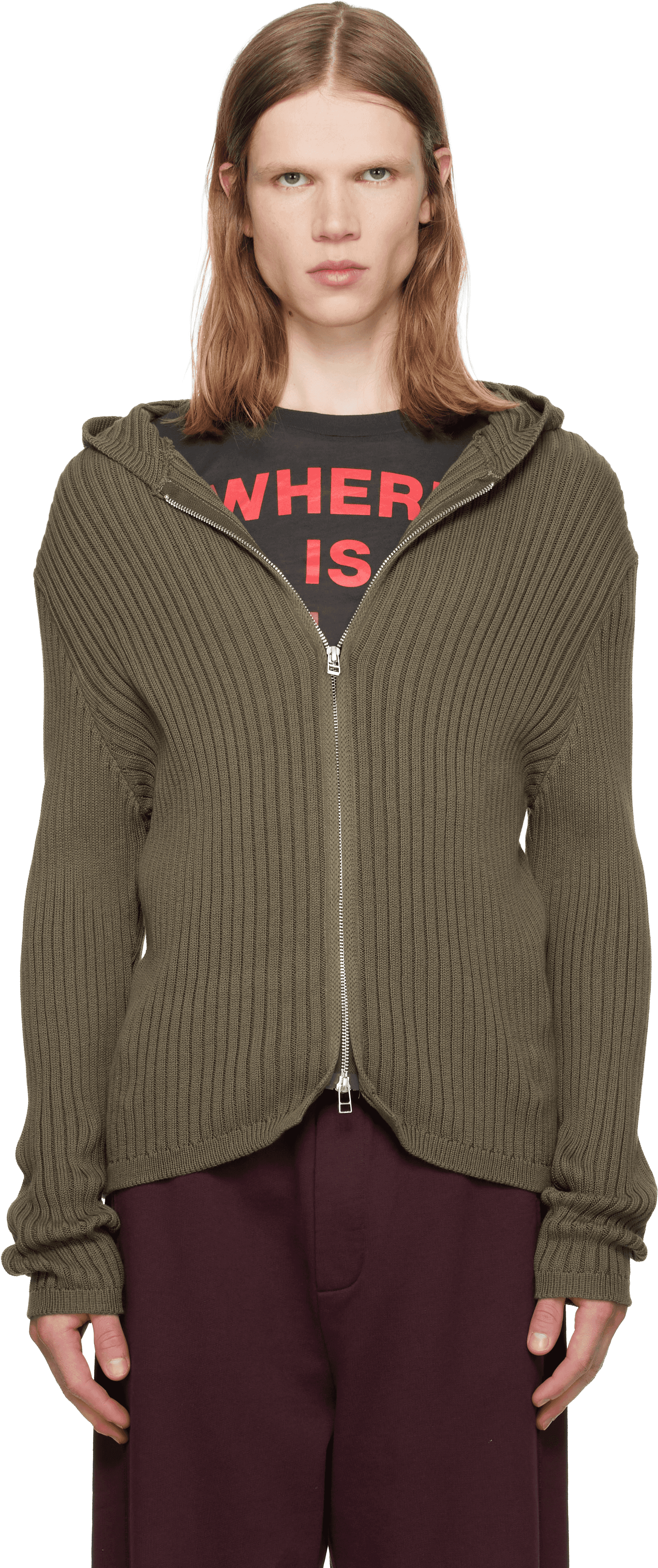 Khaki Knit Hoodie - Image 1