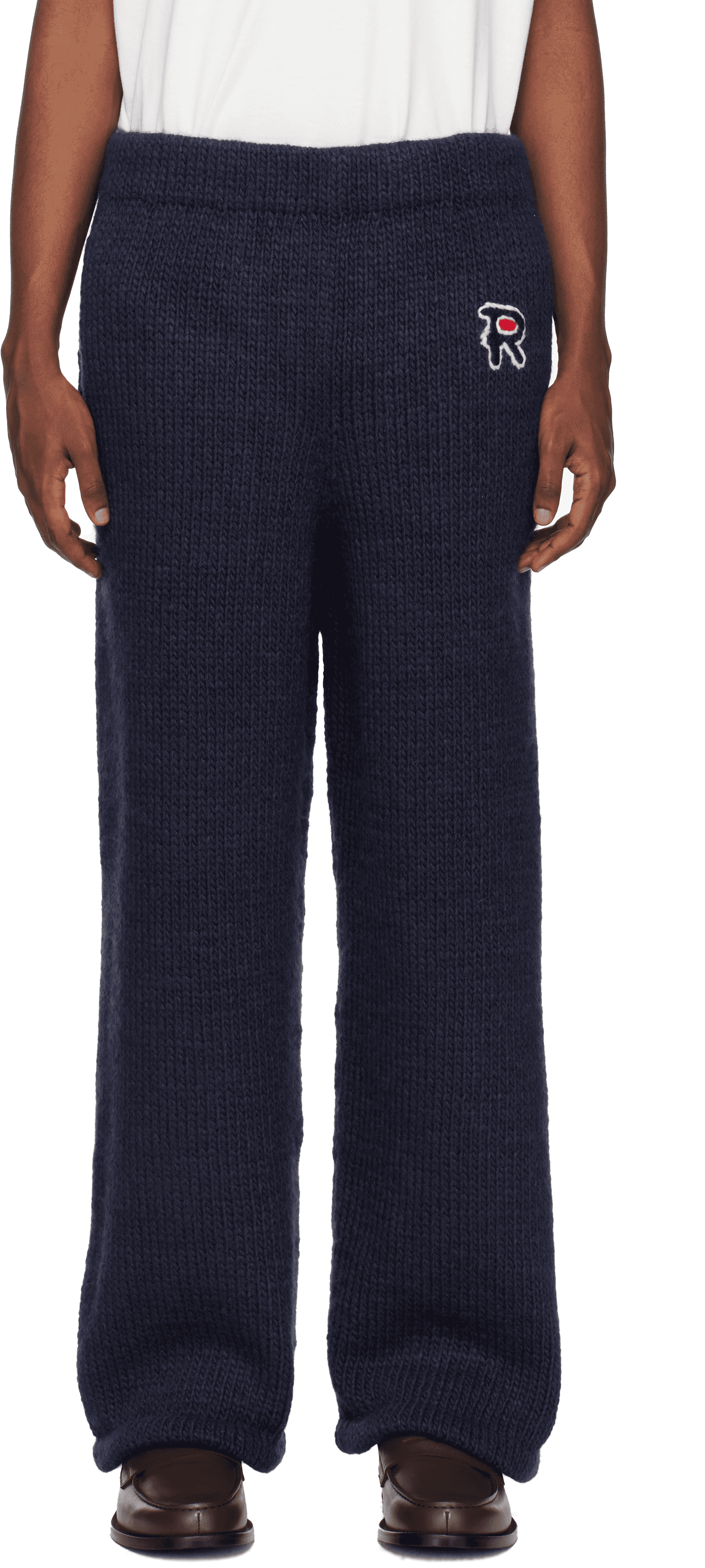 Navy Hand Knitted Jersey Sweatpants - Image 1