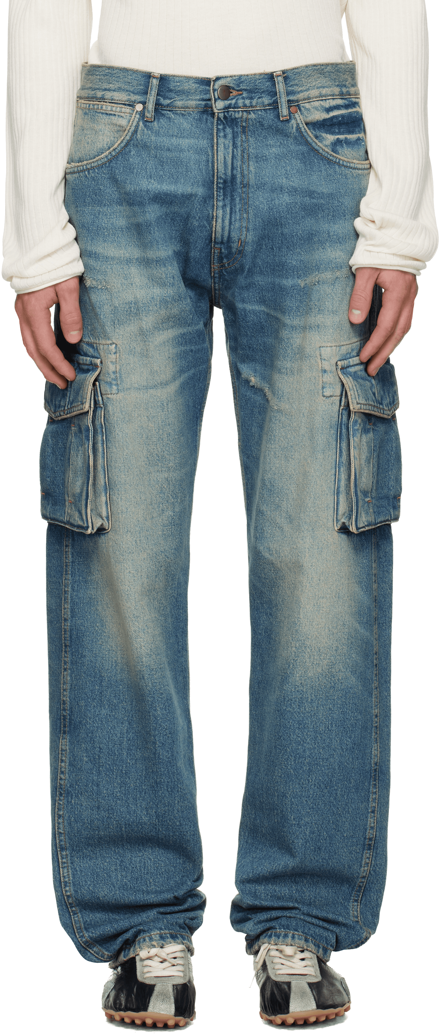 Blue Faded Denim Cargo Pants - Image 1
