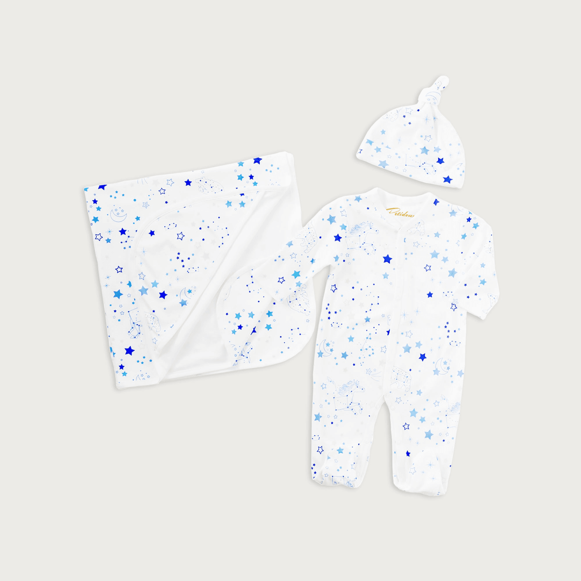 Petidoux babies' Pima cotton one-piece, matching hat and receiving blanket set - Image 1