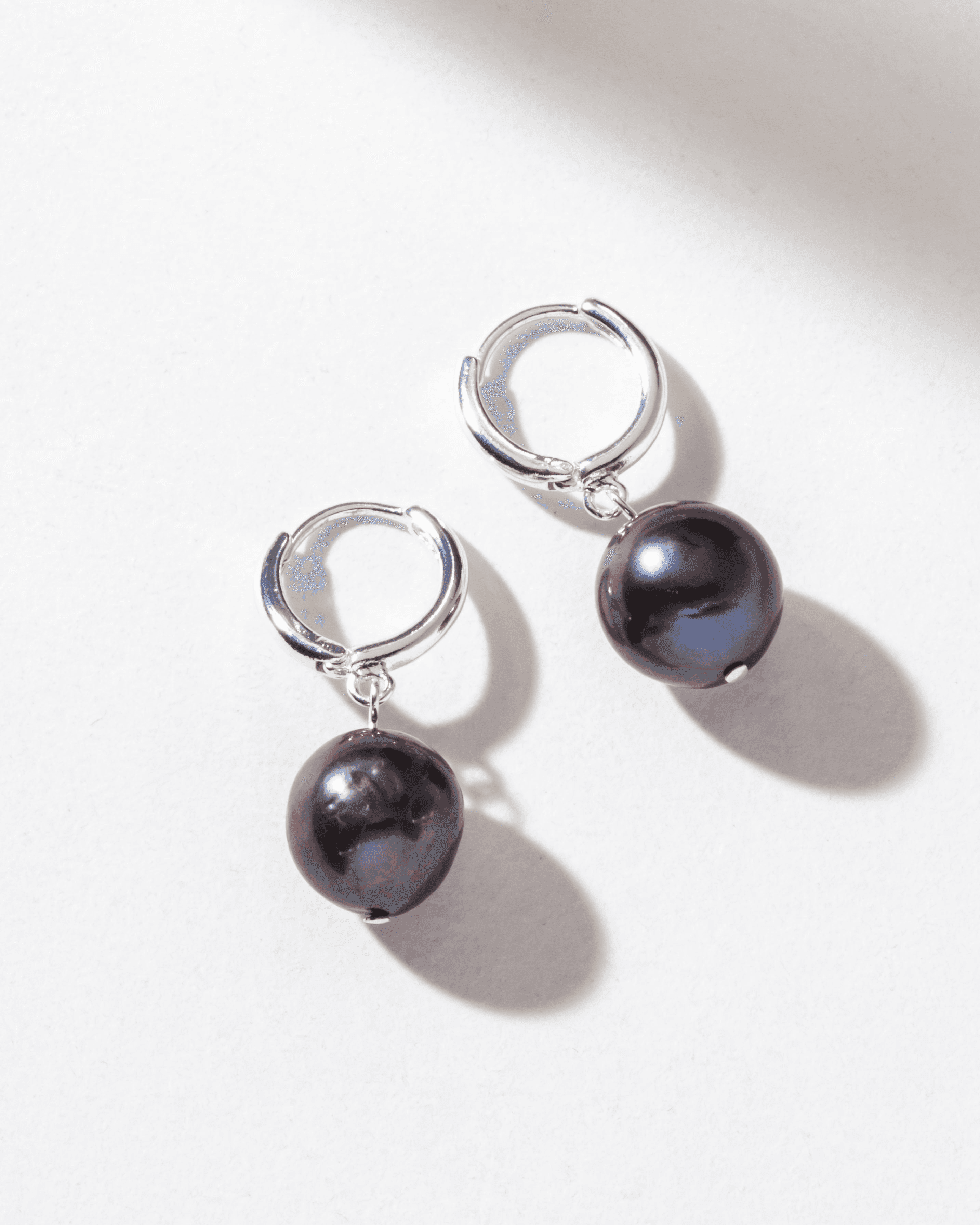 Sterling Silver Tropical Pearl Huggie Hoop Earrings - Image 1