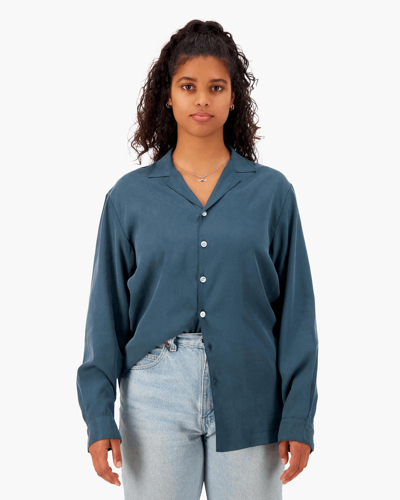 Tencel Notch Collar Shirt in Slate Blue - Image 1