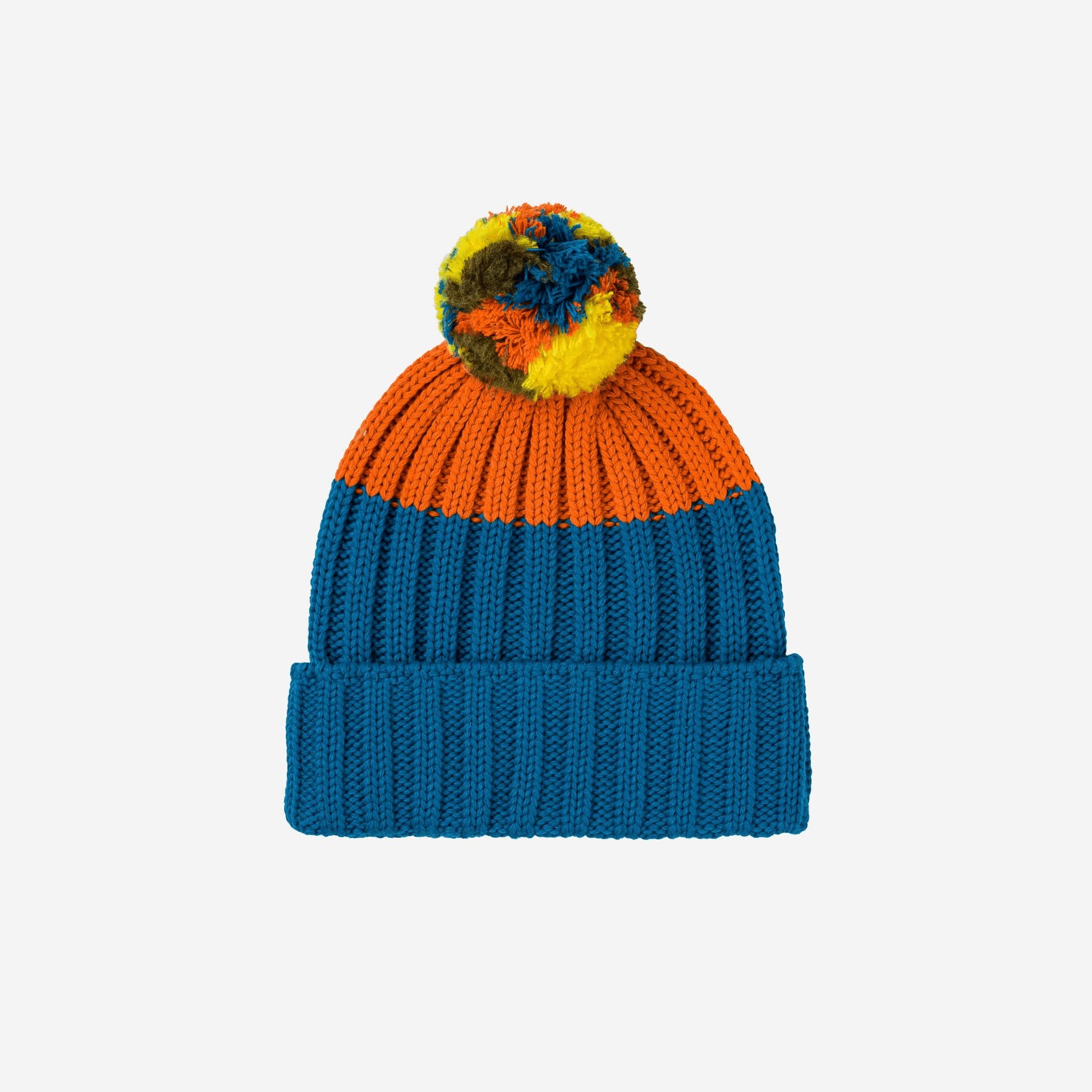 Chunky Colorblock Knit Pom Beanie - Image 1