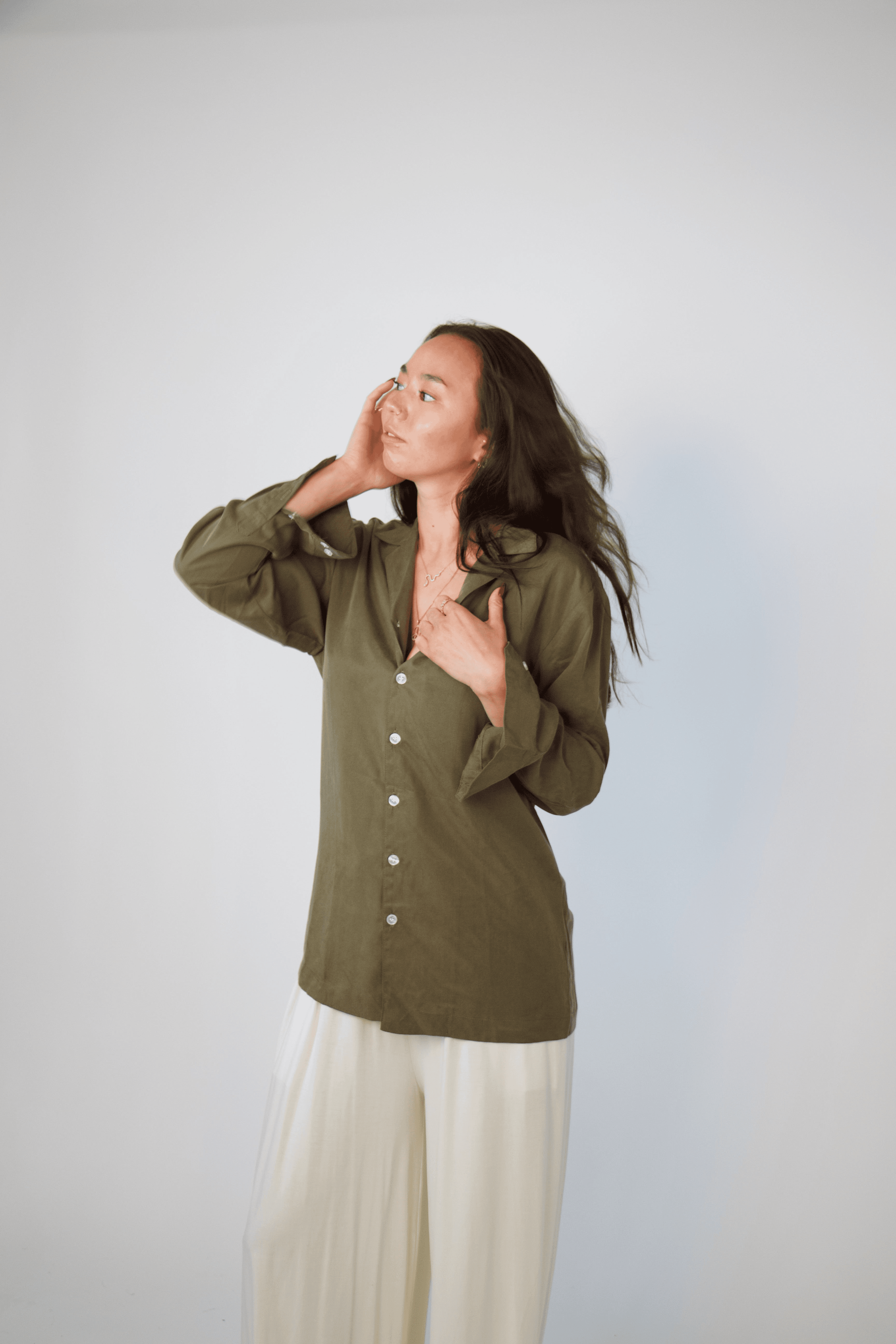 Tencel Notch Collar Shirt in Canteen - Image 1