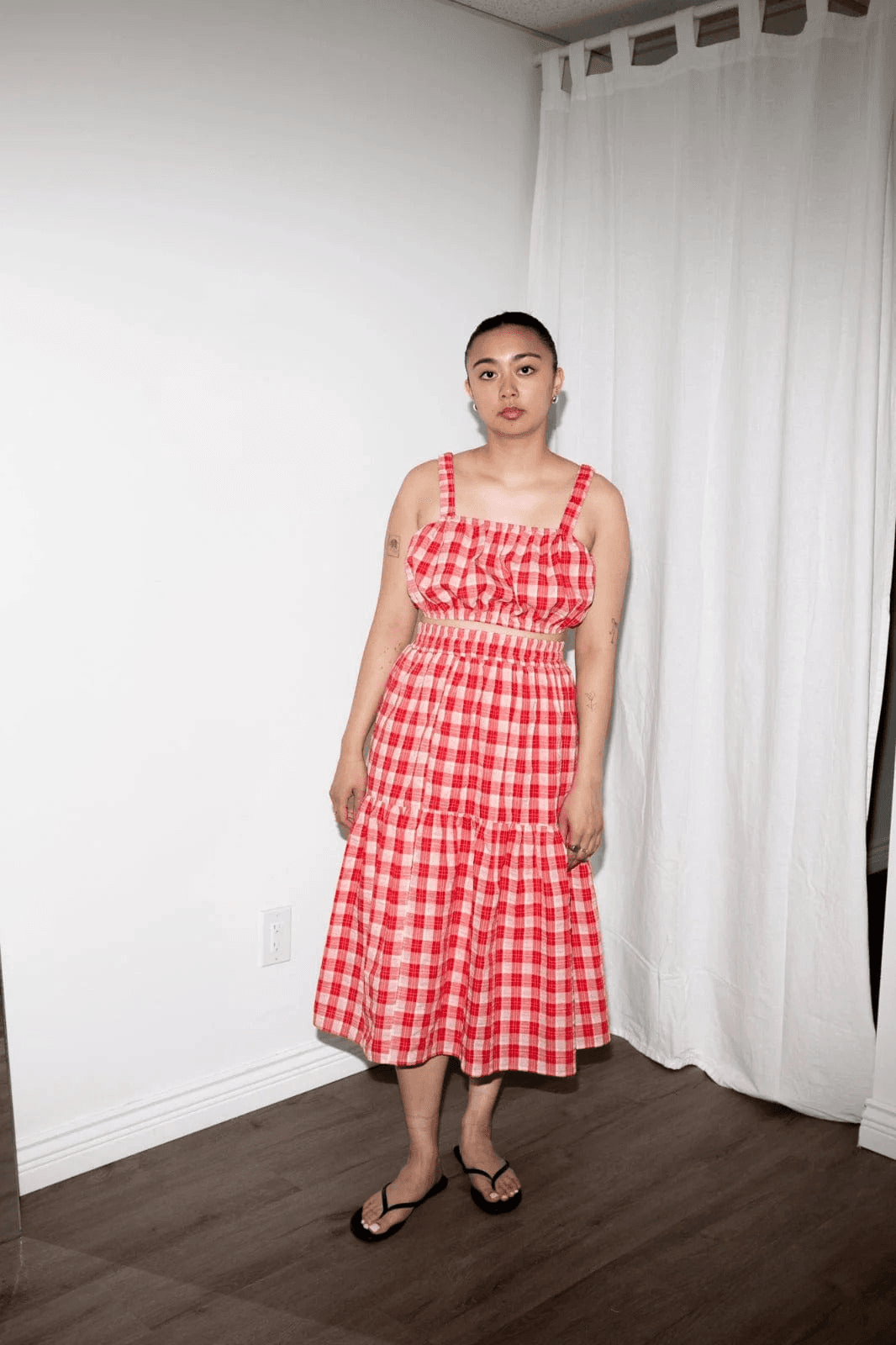 Louise Top in Red + White Gingham - Image 1
