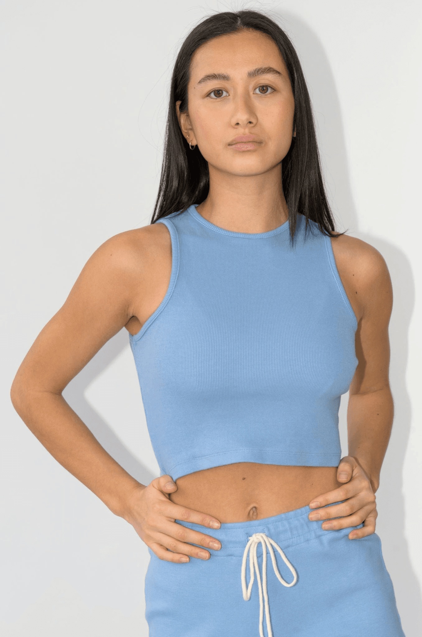 High Neck Ribbed Tank Cornflower - Image 1