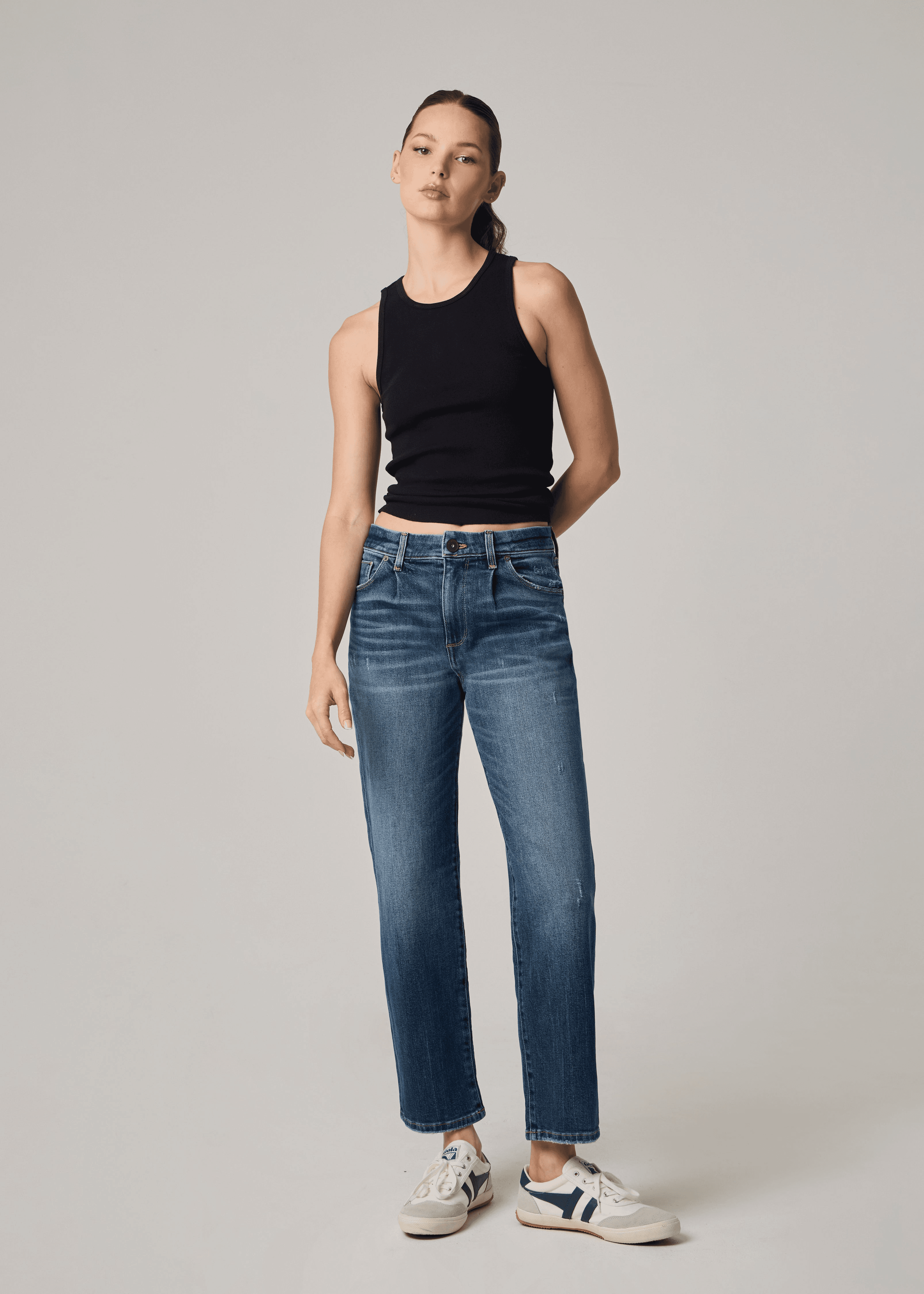 Olivier Pleated High Rise Long Baggy Straight Jeans - Image 1