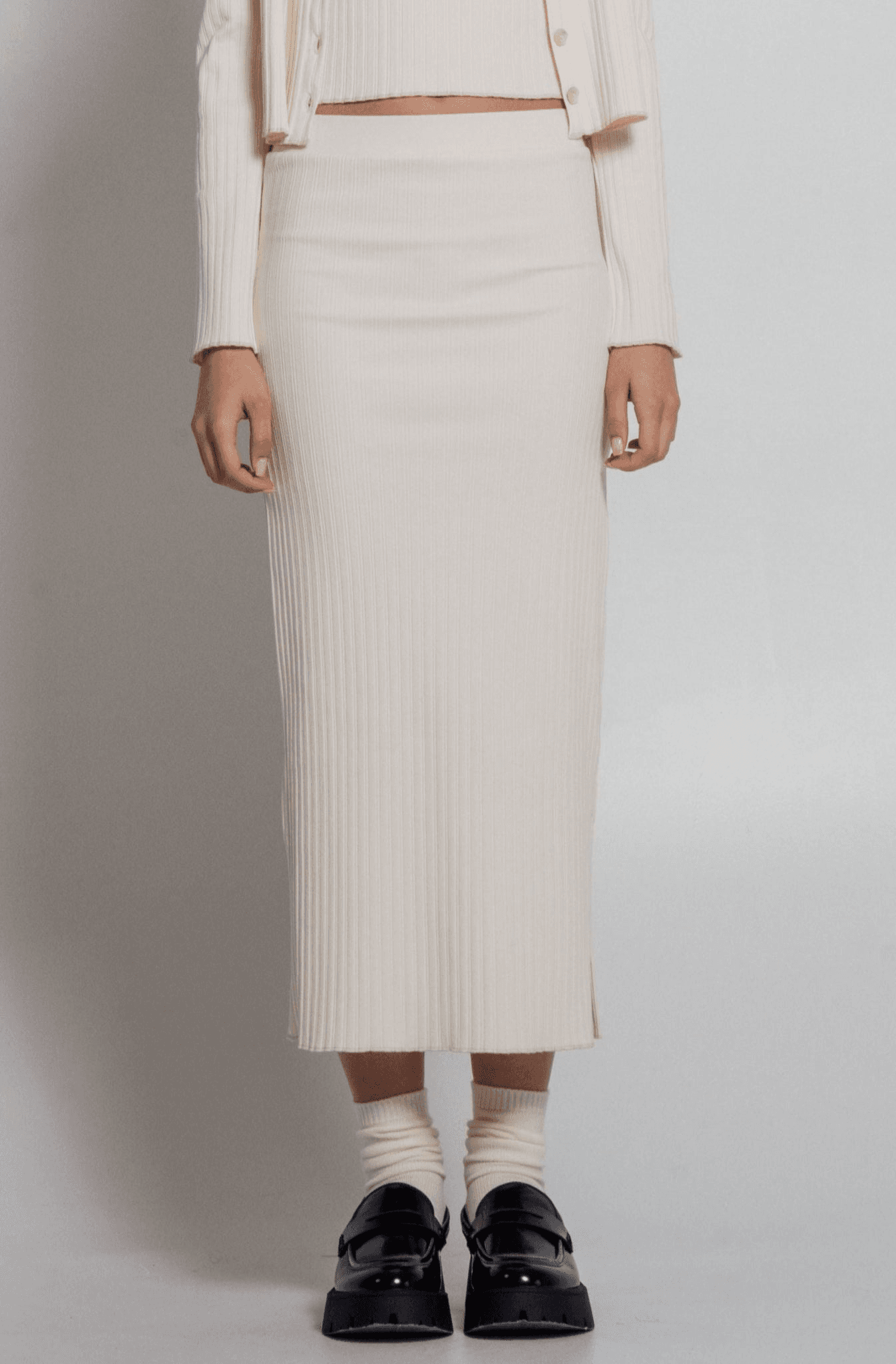 Rib Knit Midi Skirt Ivory - Image 1